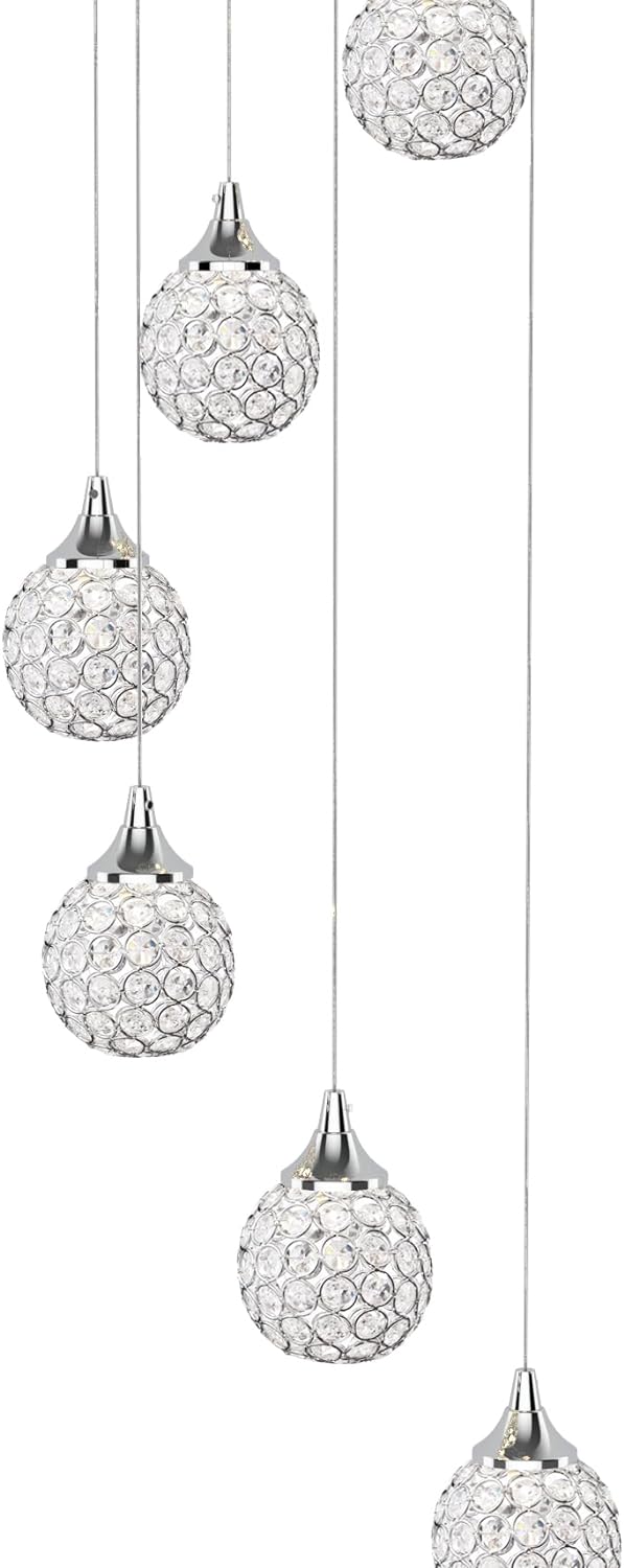 Tawson Panta Modern 7-Light Pendant Ceiling Light Fixture, Integrated Led and Premium Crystal Glass, for Kitchen Island, Hallway, Entryway, Passway, Dining Room, Bedroom, Balcony Living Room