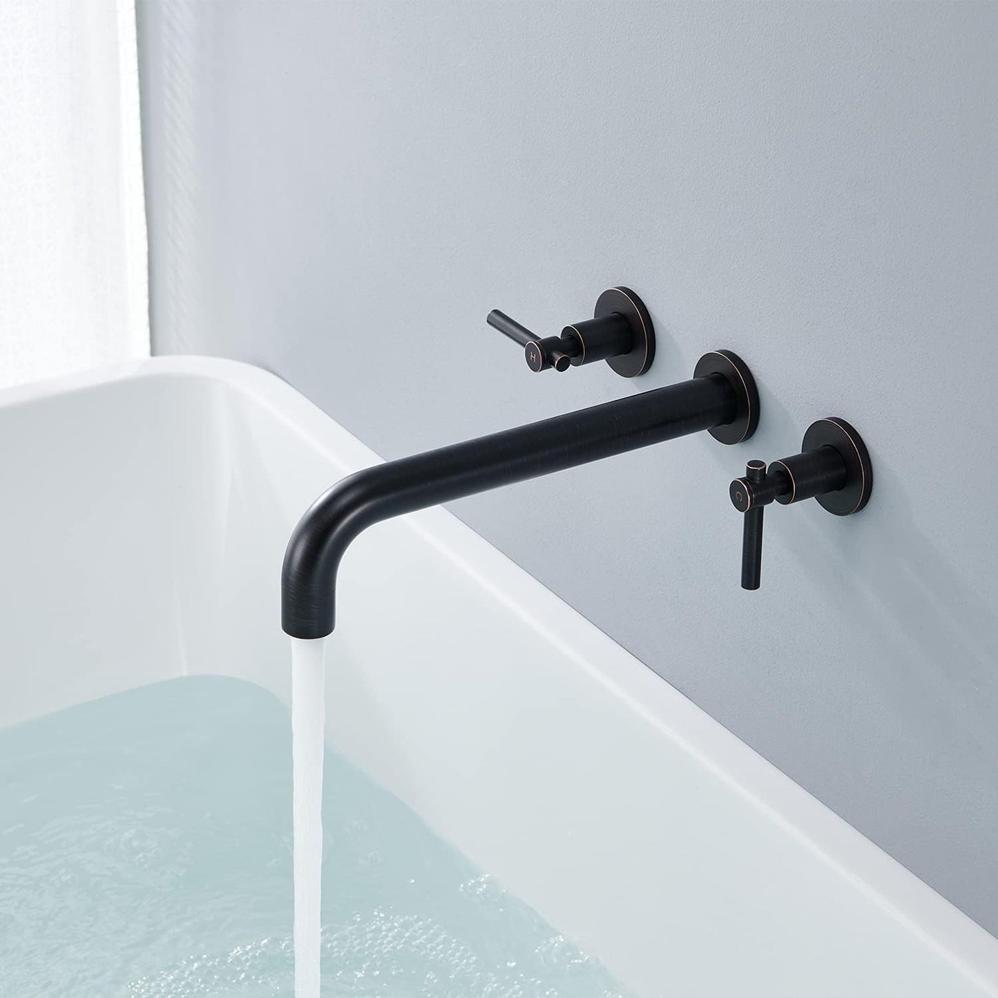 Wowkk Tub Filler Wall Mount Tub Faucet Oil Rubbed Bronze Brass Bathroom Bathtub Faucets with 2 Handles (Oil Rubbed Bronze)