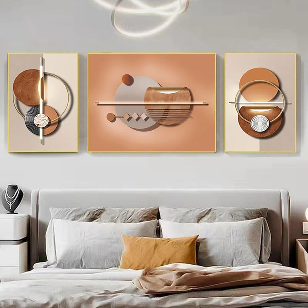 homary Modern Geometric Abstract Canvas Painting with Frame Wall Art Set, 3 Pieces Wall Decor for Living Room