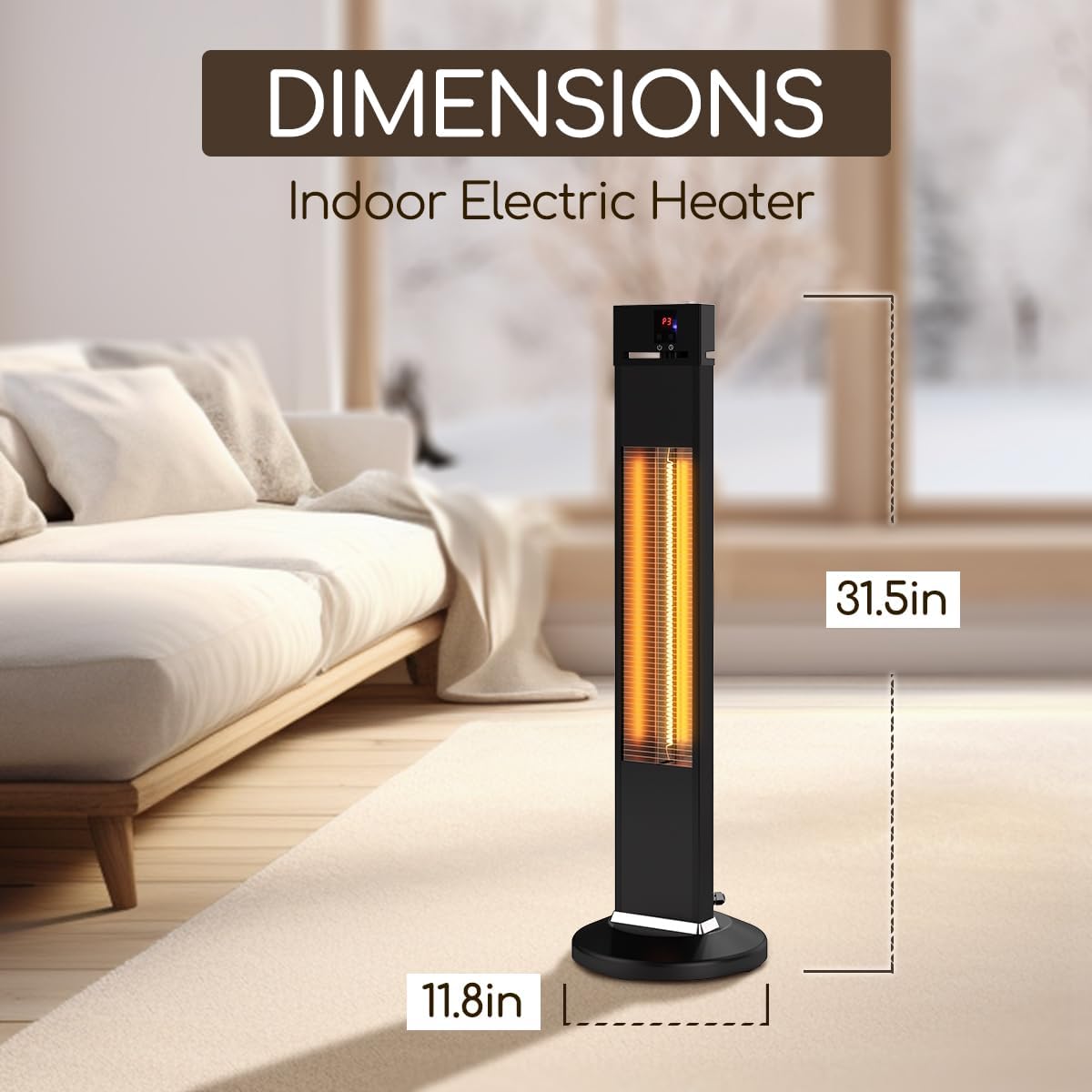 Portable Waterproof Tower Space Heater for Bathroom, Office, Garage, Backyard, 1500W Carbon Fiber Tub Electric Heater with 24H Timers, 3 Heat Levels Tip-Over and Overheat Protection Remot