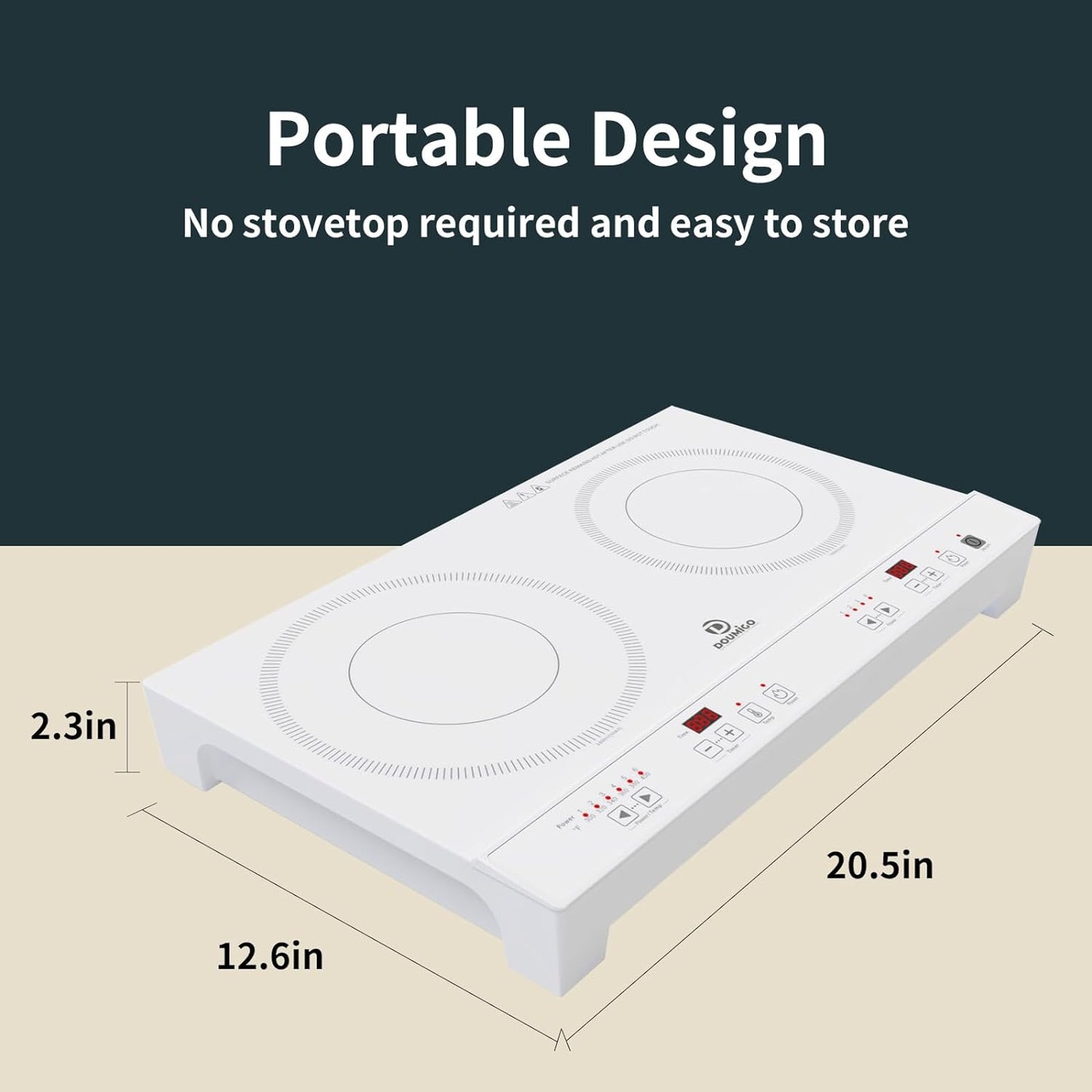 Doumigo Double Induction Cooktop, Portable Electric Stove with 2 Burners, 120V, 1800W, 12 Inches, Temperature Control, Kid Safety Lock, Timer
