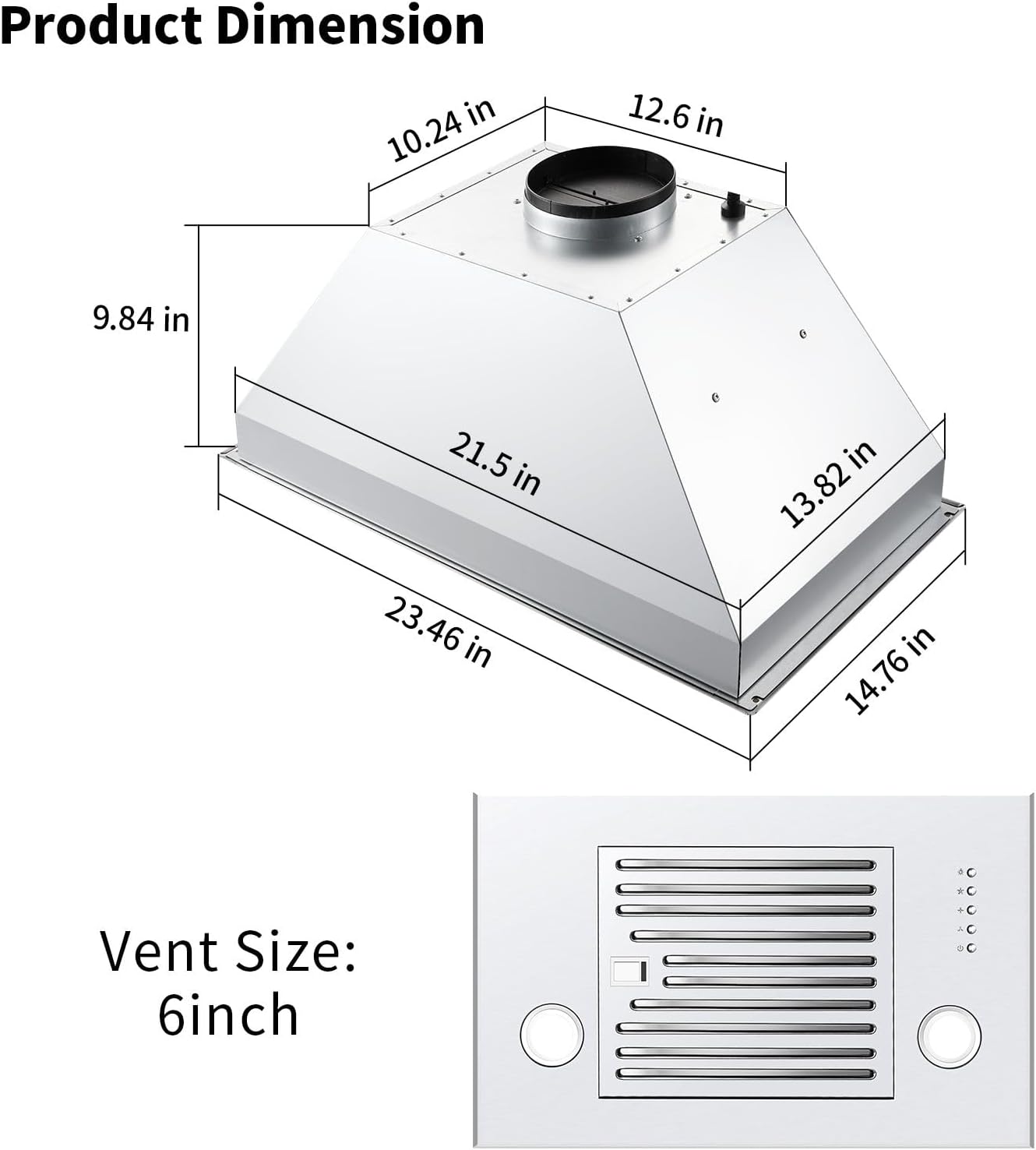 Zomagas Range Hood Insert 24 inch, Built in Kitchen Hood 600CFM, Ducted/Ductless Convertible Stove Hood with Stainless Steel Baffle Filter, Vent Hood Insert w/ 3 Speed Fan, 2PCS Replaceable