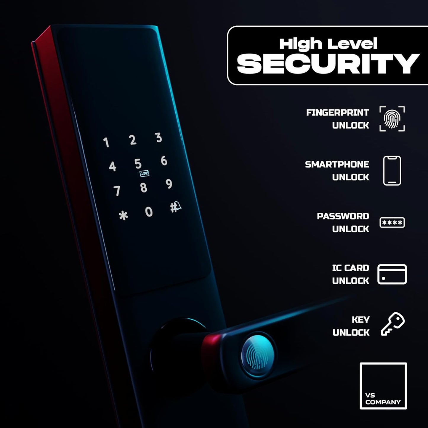 Smart Lock,VS Company Smart Door Handle, Fingerprint, Keyless Entry Door Lock with Handle, Digital Lock with Keypad, Electronic Passcode Smart Door