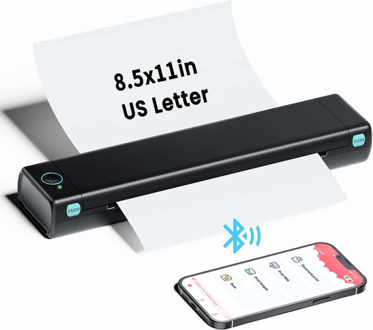 M08F Inkless Portable Printer, Portable Printers Wireless for Travel, Thermal Printer Support 8.5" X 11" US Letter Paper, Small Bluetooth Printer for Phone, Compact Mobile Printer for iPhone, Laptop