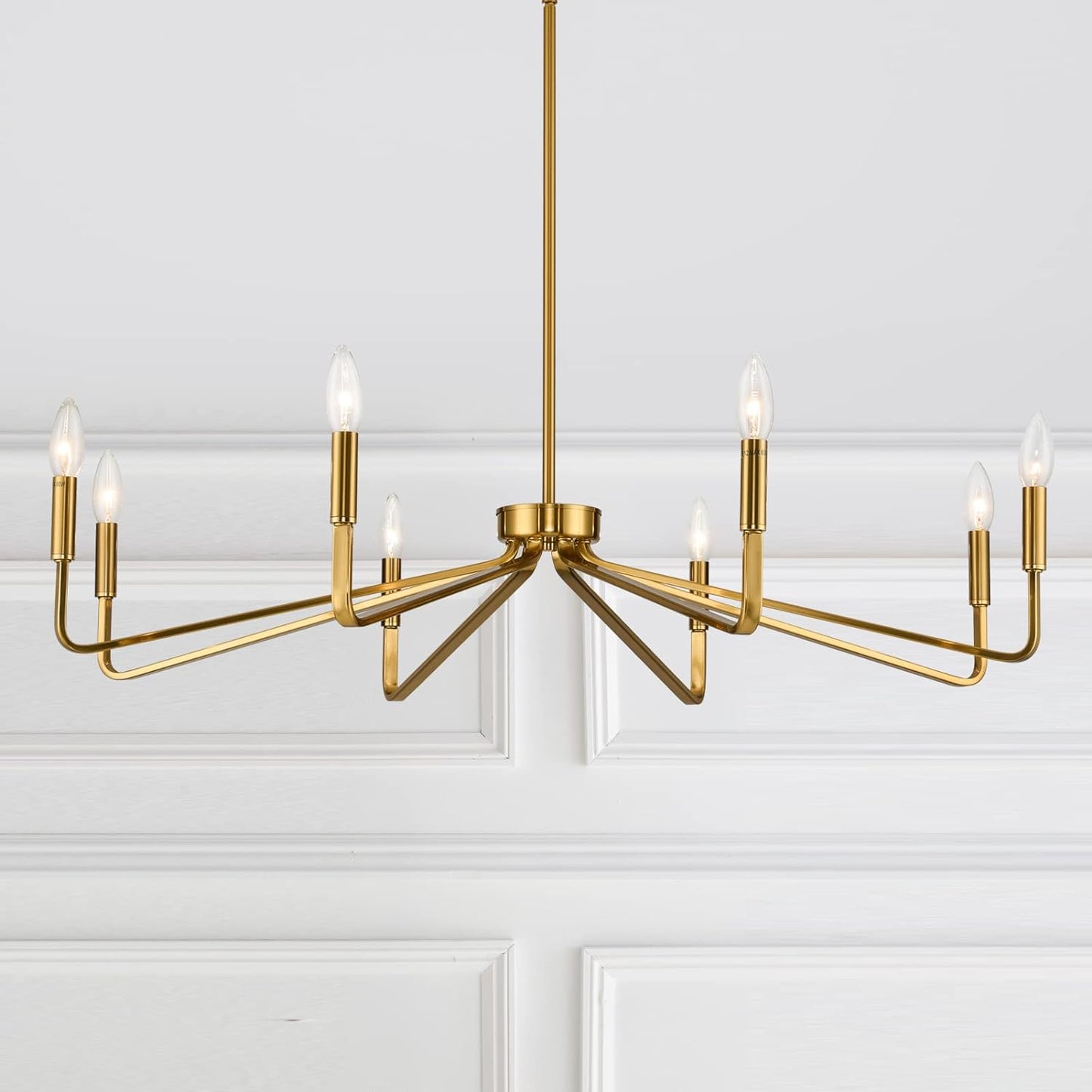 ACANER 38' Gold Chandeliers for Dining Room, 8-Light Modern Farmhouse Chandelier Light Fixture, Brushed Brass Industrial Candle Lighting Hanging