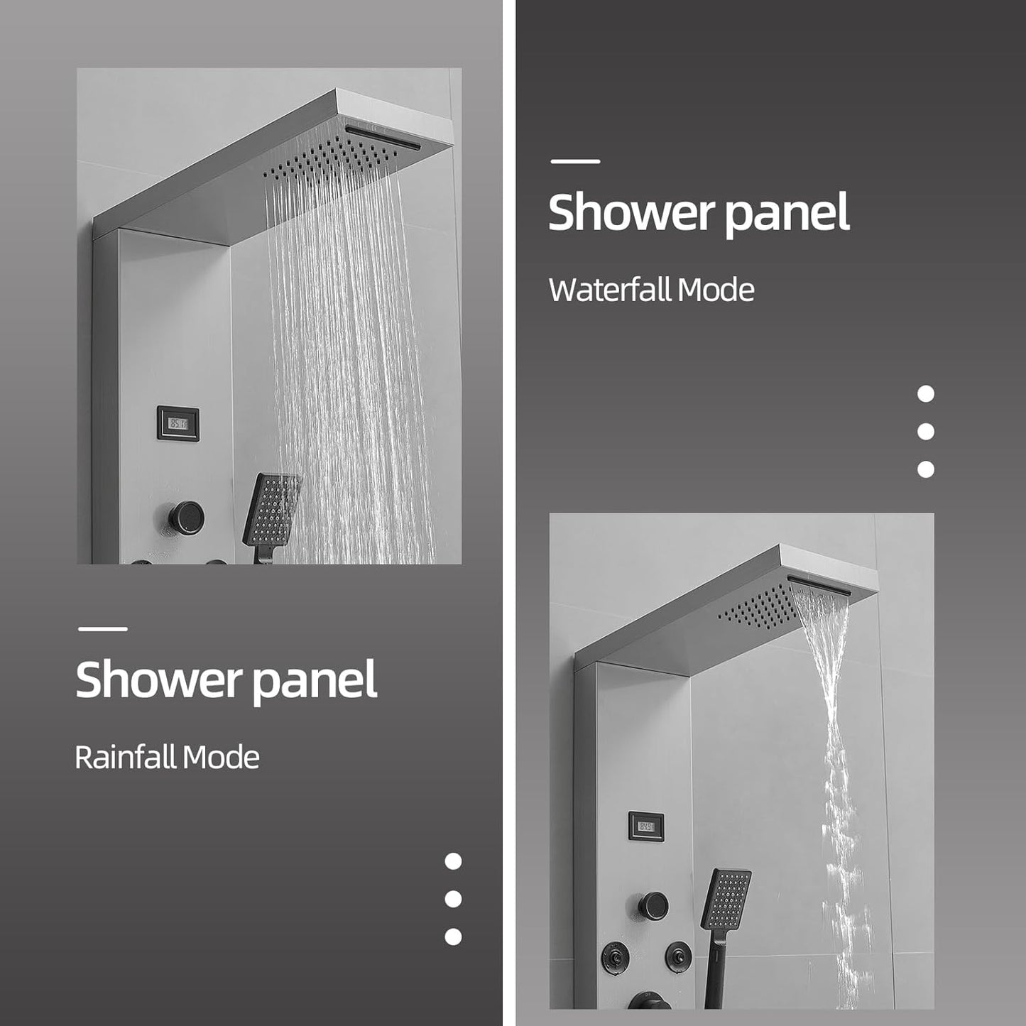 BWE Shower Panel Tower System with Body Jets Rainfall Waterfall Shower Head 6 IN 1 Stainless Steel Brushed Nickel Shower Panel with Tub Spout