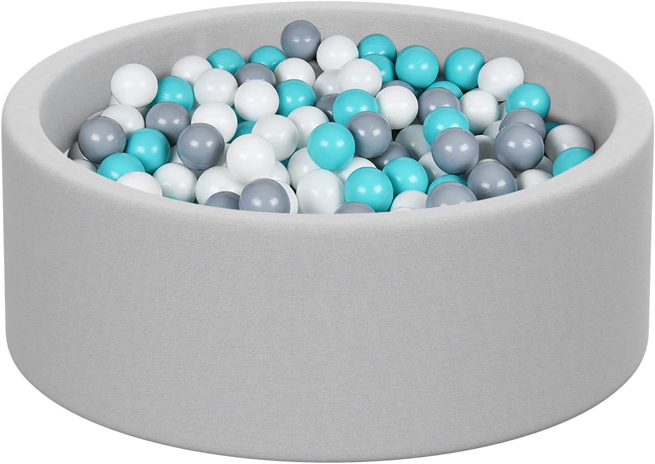 nowilt Foam Ball Pit- Gray Ball Pit for Kids 36x11 with 200 Colored Balls. Ball Pit for Toddlers, Babies, Young Children. Hours of Healthy Activity & Development(White/Grey/Light Pink) (Graywhite/Grey/Li