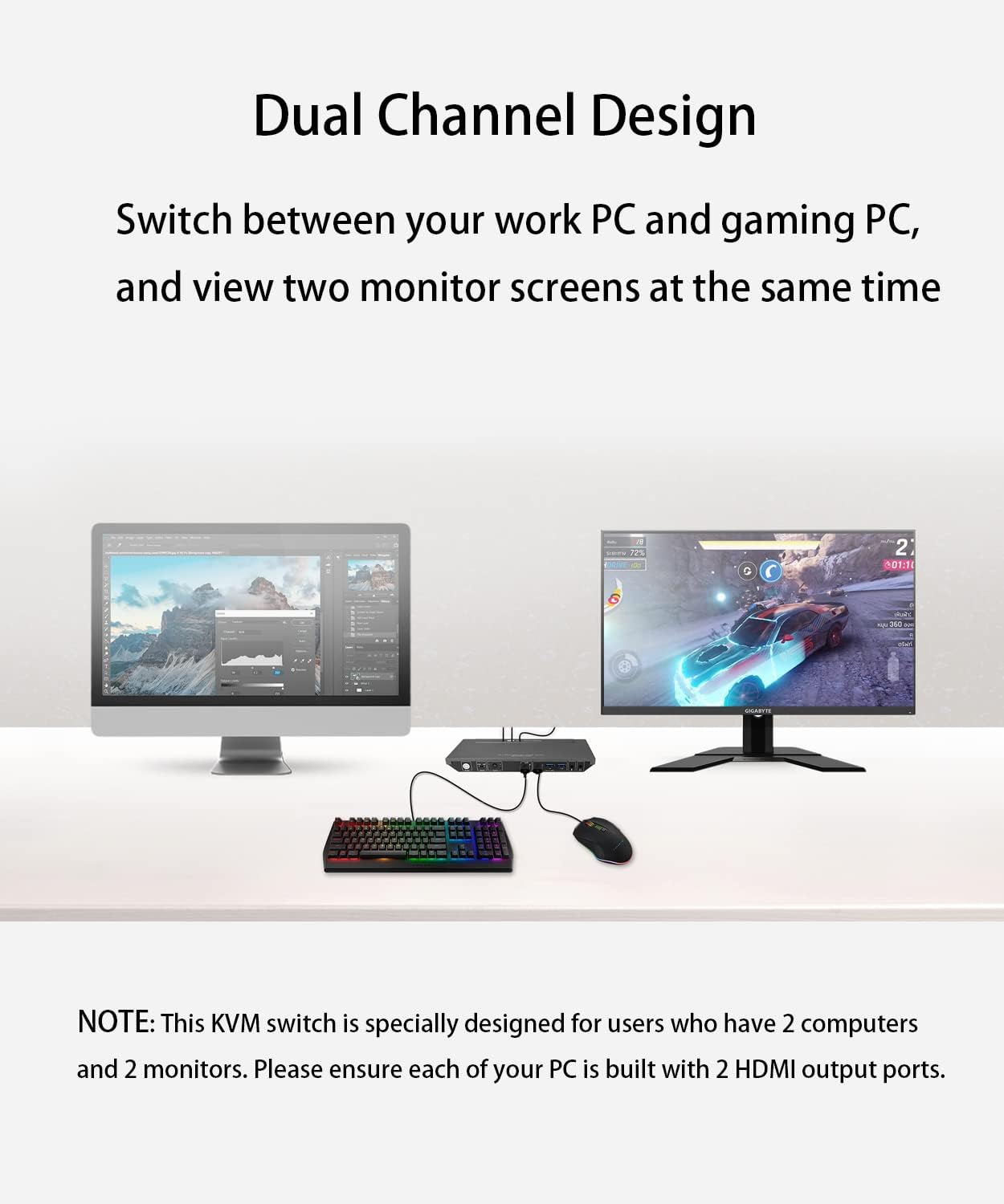 Advanced Dual Monitor KVM Switch by AV Access: 4K@60Hz, 2K@144Hz, 1080P@240Hz - Seamlessly Switch Between 2 Computers, USB 3.0 Connectivity