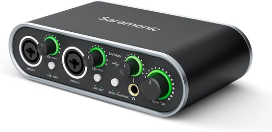 Saramonic MV-Mixer Dual-Channel XLR Audio Interface Mixer for Mac PC Recording Studio Singers Musicians Podcasters Guitar Sound Equipment, Real-Time and Playback