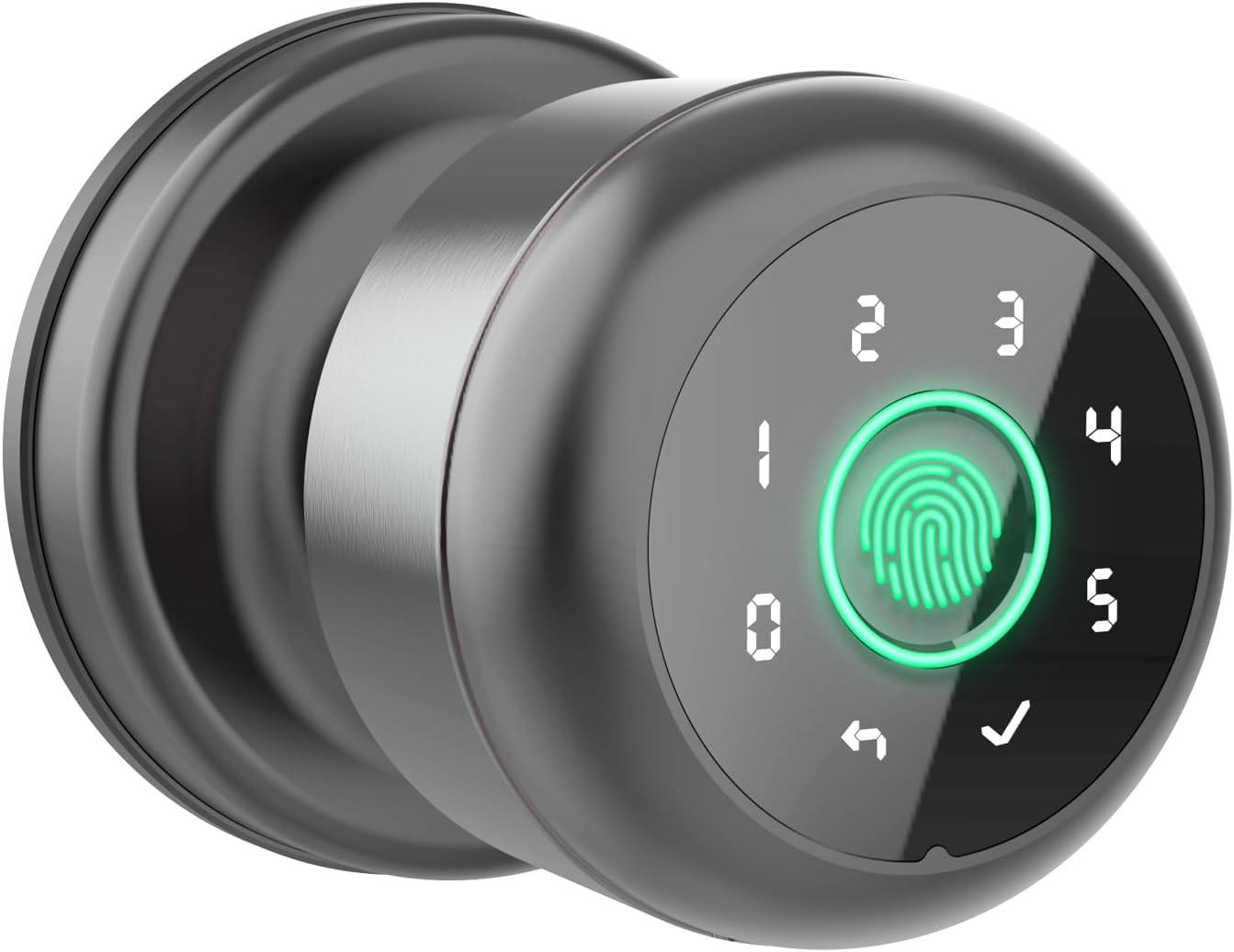 GHome Smart Door Knob Fingerprint Door Lock with Keypad, Biometric Smart Lock - App Control, Interior Door Knob with Key Great for Bedroom, Apartments, Offices and Hotels