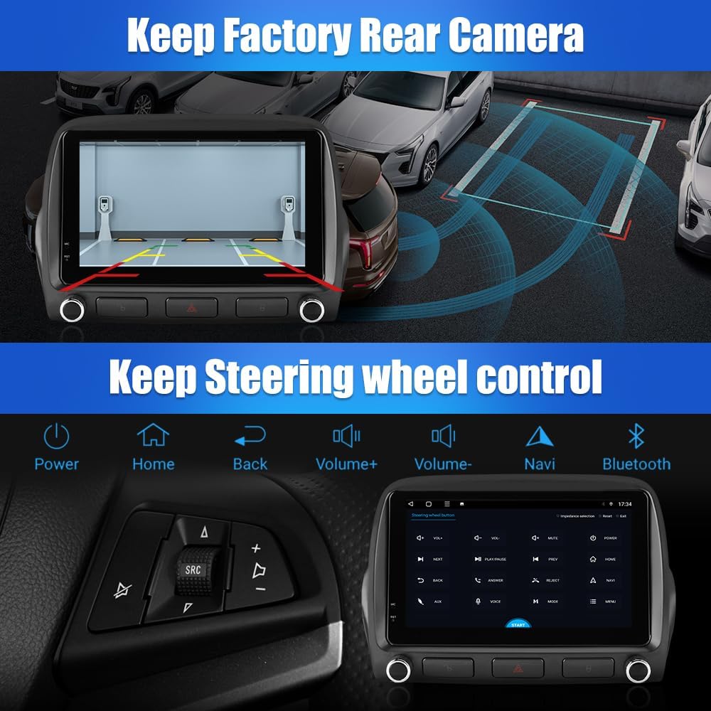 j Junsun Android Car Stereo for Chevrolet Chevy Camaro 2010 2011 2012 2013 2014 2015, 4GB+64GB Head Unit Radio Upgrade Support WiFi Bluetooth 4G Online GPS Navigation Wireless CarPlay Auto