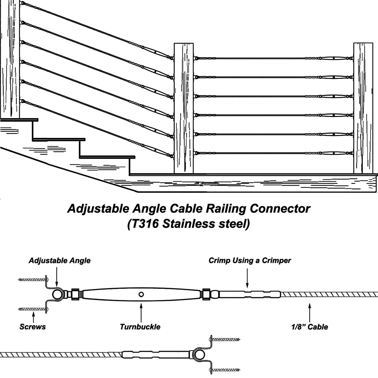 Sowtowe 20 Pairs Black Cable Railing Hardware,Black Stainless Steel Cable Railing Kit,for 1/8 Cable Railing System,Adjustable Angle,T316 Marine Grade