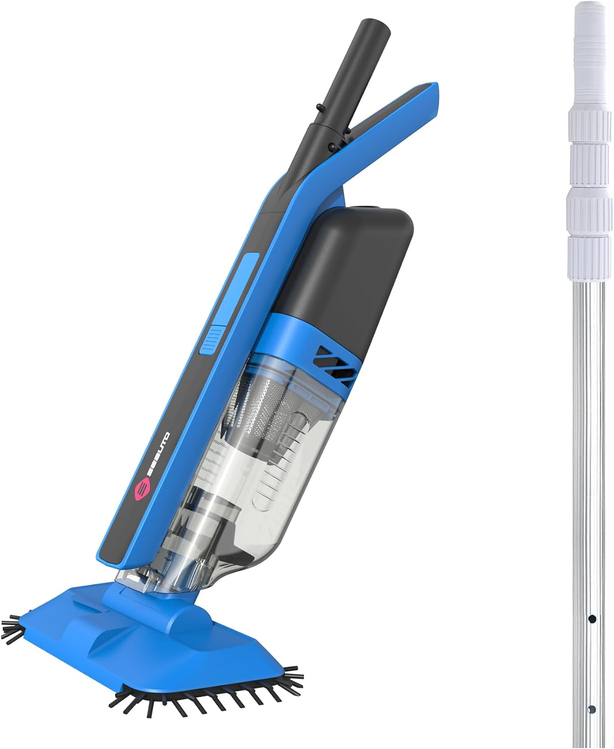 Seauto Cordless Pool Vacuum with Telescopic Pole, Handheld Rechargeable Pool Cleaner for Deep Cleaning with 60 Mins Runtime, Powerful Suction, Ideal for Pools, Spas and Hot Tub (Blue) (Blue)