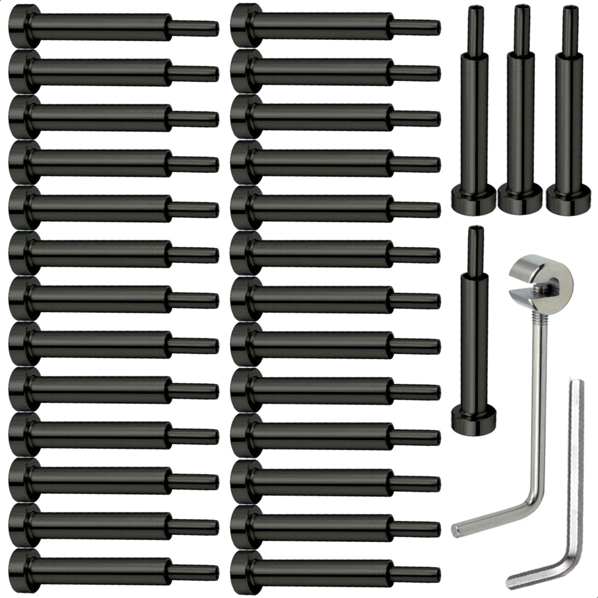 Sowtowe 1/8 Black Invisible Turnbuckle Kit 30 Pcs, Black Cable Railing Hardware, Stainless Steel Steel Cable Railing Kit,for Wood & Metal Post Cable