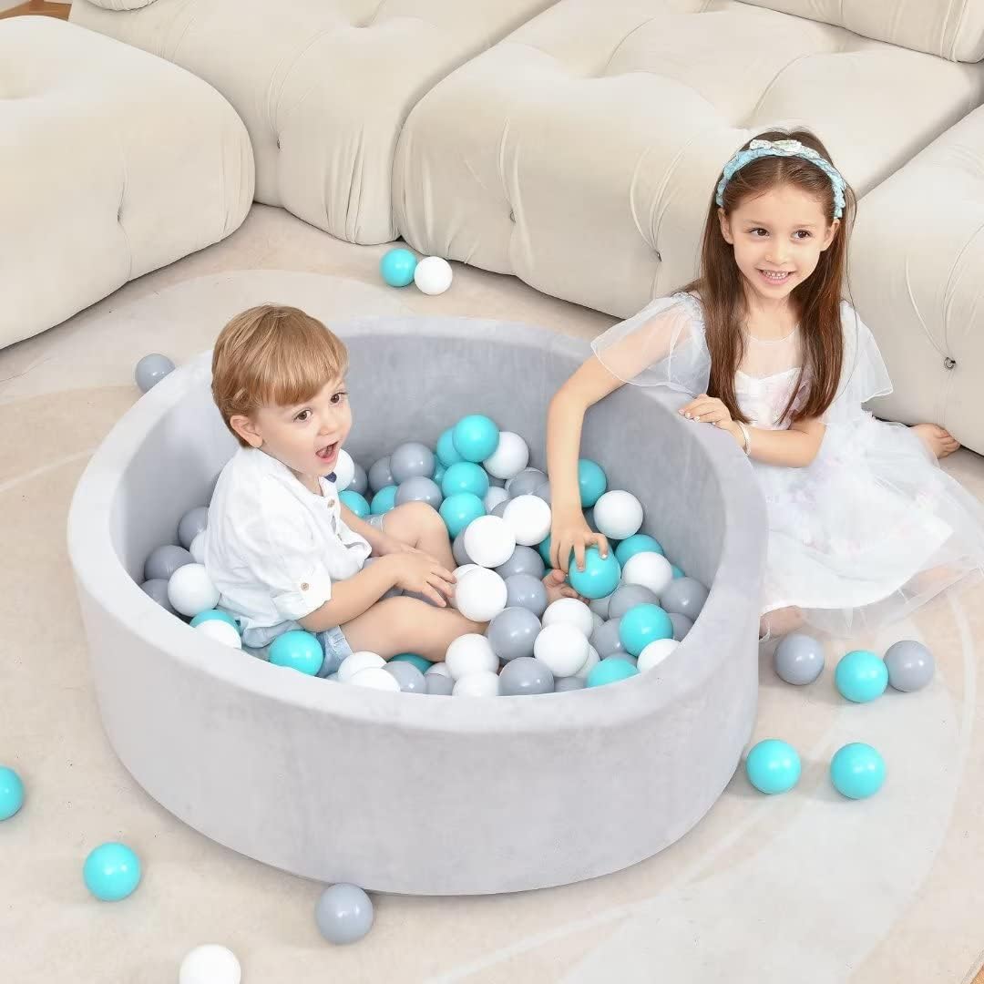 nowilt Foam Ball Pit- Gray Ball Pit for Kids 36x11 with 200 Colored Balls. Ball Pit for Toddlers, Babies, Young Children. Hours of Healthy Activity & Development(White/Grey/Light Pink) (Graywhite/Grey/Li