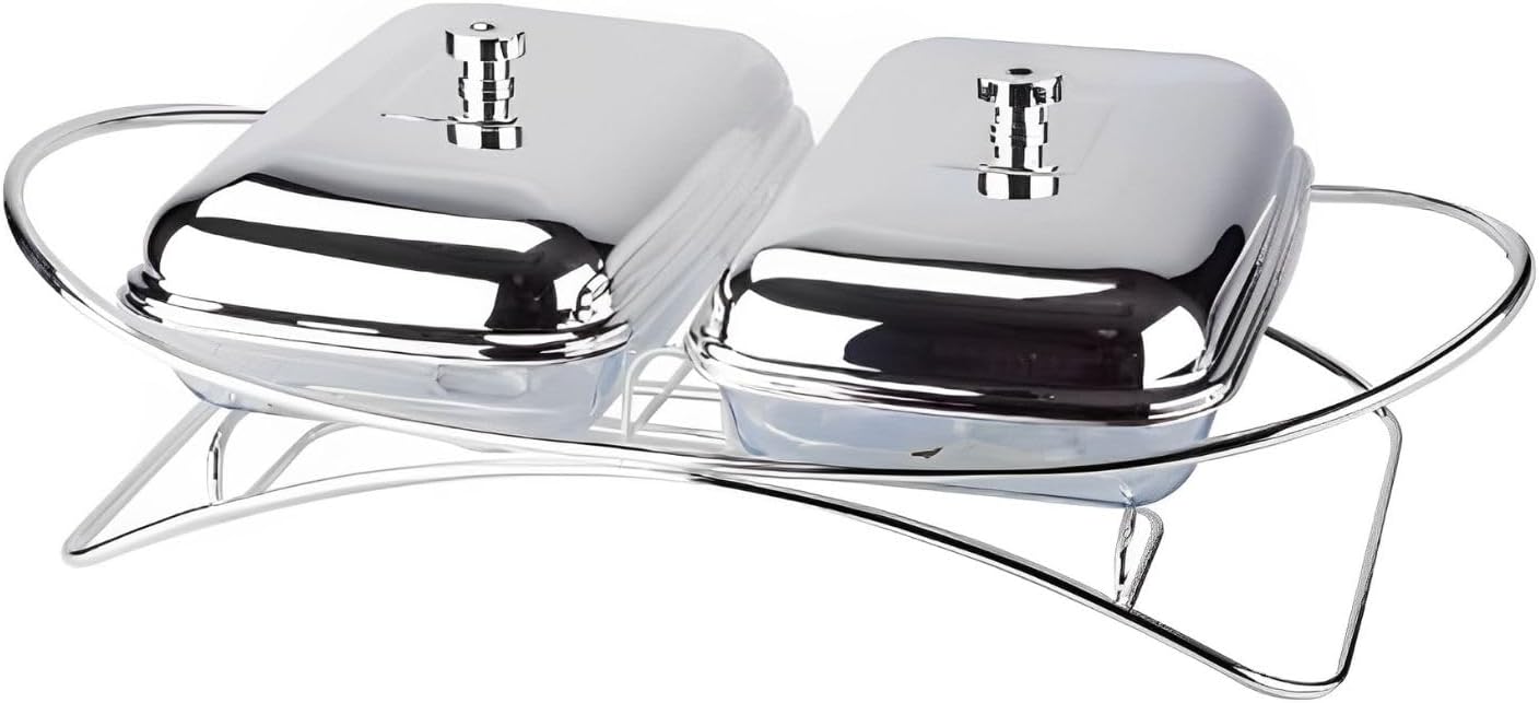 Rigeli Regent Contempo Chromeplated 2x1.5 Lt. Rectangular Warmer w/Stainless Steel Covers, Buffet Servers, Chafing Dish, Silver