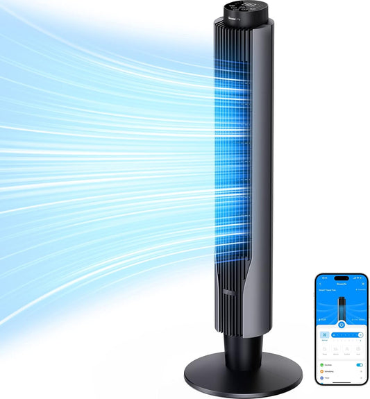 GoveeLife Smart Tower Fan 2023 Upgraded, 42 Inch WiFi Fan with Aromatherapy and Temp Sensor, Oscillating Fan with 8 Speeds 4 Modes up to 25ft/s, 24H Timer Fan Tower, 27dB Quiet Floor Fan for B