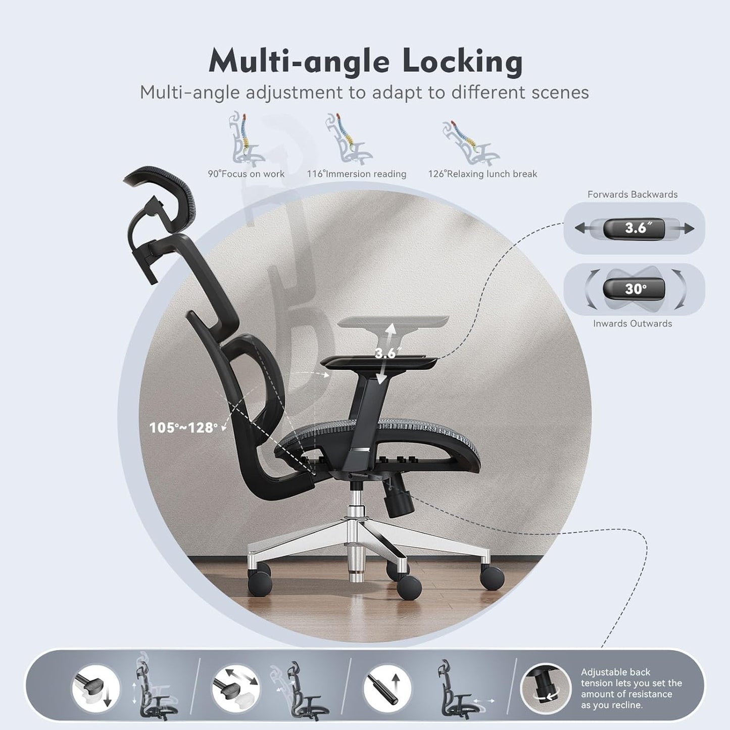 TONFARY Ergonomic Office Desk Chair, High Back Desk Chair with Lumbar Support, Adjustable Headrest Ergonomic Office Chair with 4D Armrests, Flexible Support Off