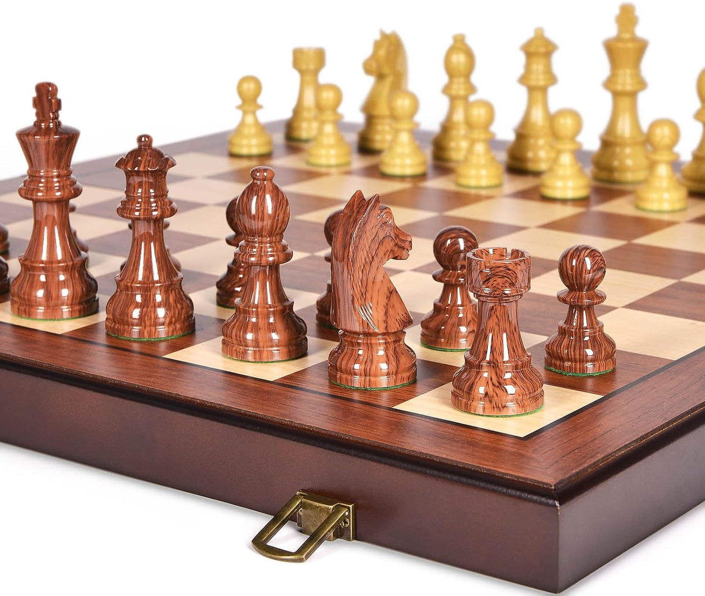 AMEROUR 20'' x 20'' Wooden Chess Set with High Polymer Weighted Chess Pieces / 3.75'' King / 2 Extra Queens/Larger Size Folding Board, Chess Board Game for Adults