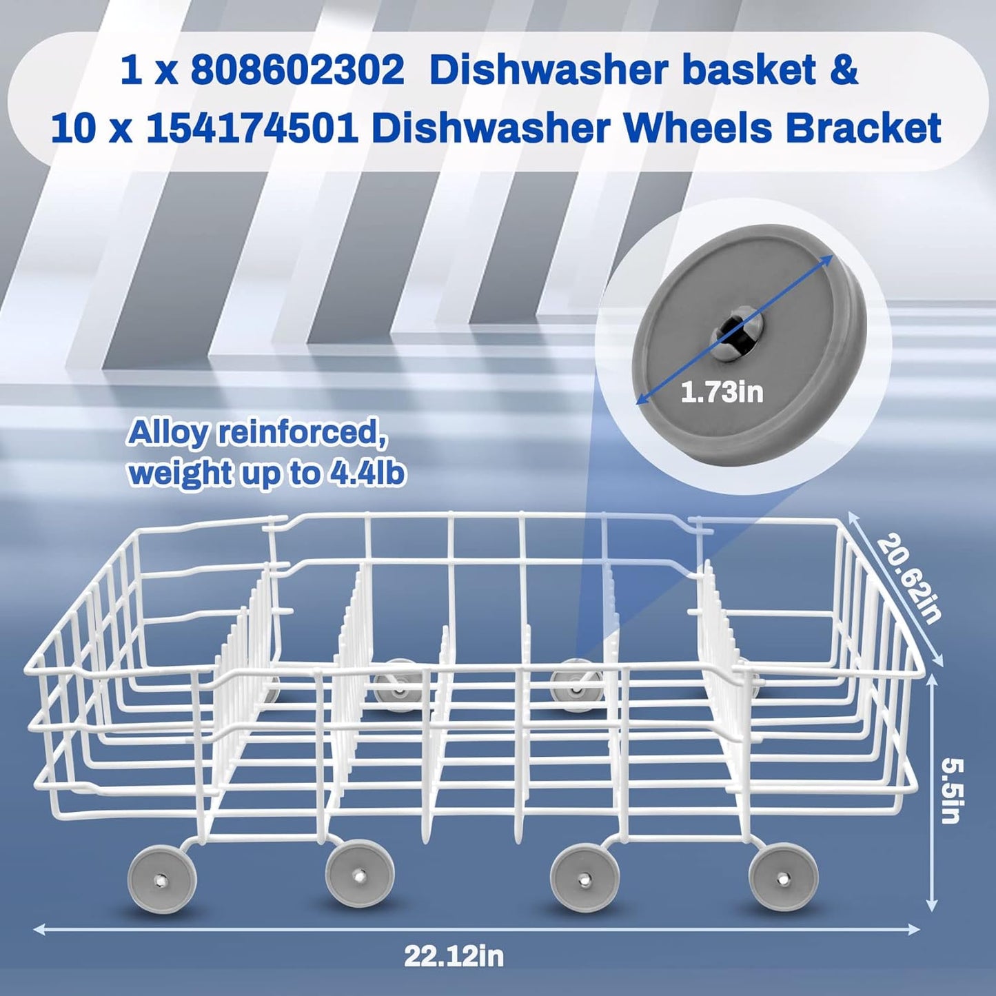 Upgraded 808602302 Dishwasher Lower Dishrack Assembly with 154174501 Dishwasher Wheels Bracket,Compatible with frigidaire&kenmore Dishwasher Rack Replacement 154432602,154319706-1
