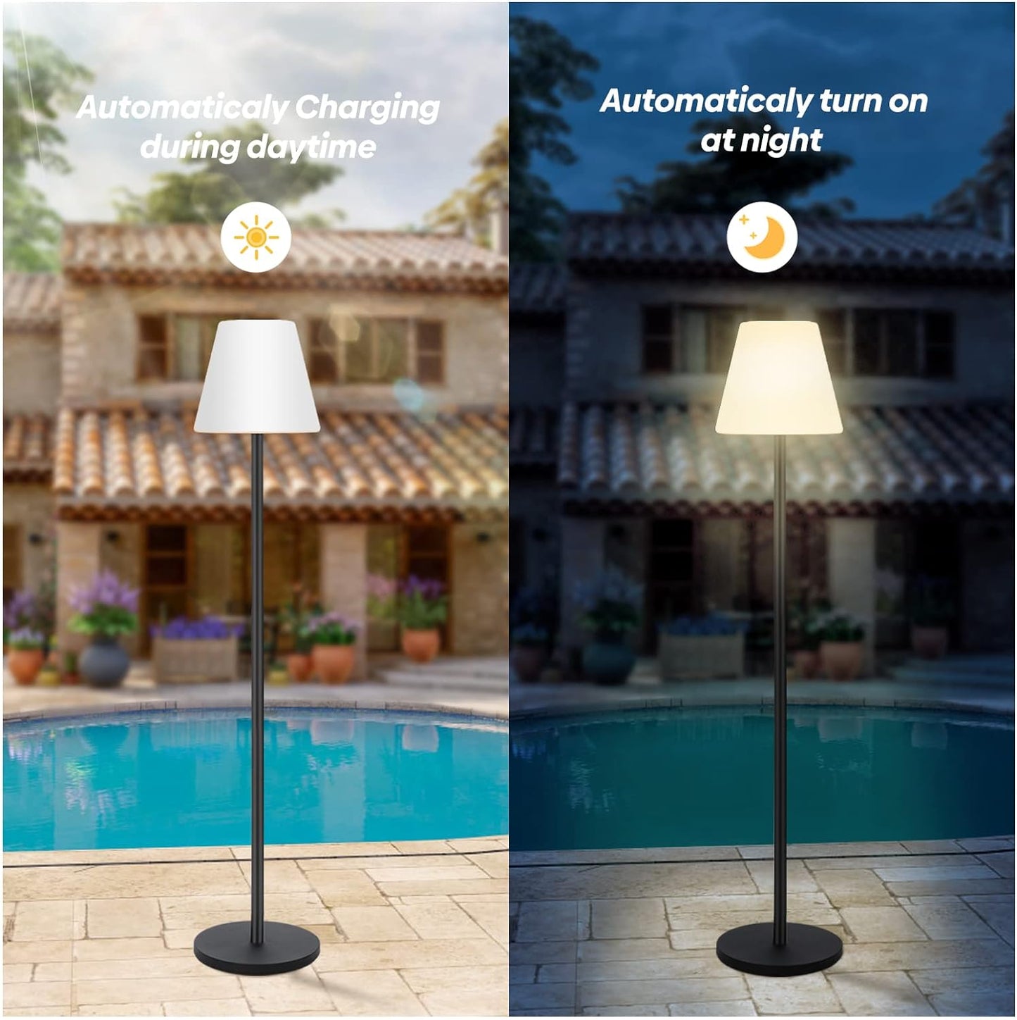 Gewiny Outdoor Floor Lamp Solar Powered Outdoor Lamps for Patio Waterproof,Rechargeable Indoor Cordless Floor Lamp with Light Sensor,Dimmable Warm White+RGB LED Outdoor Lamp for Lawn,Pool