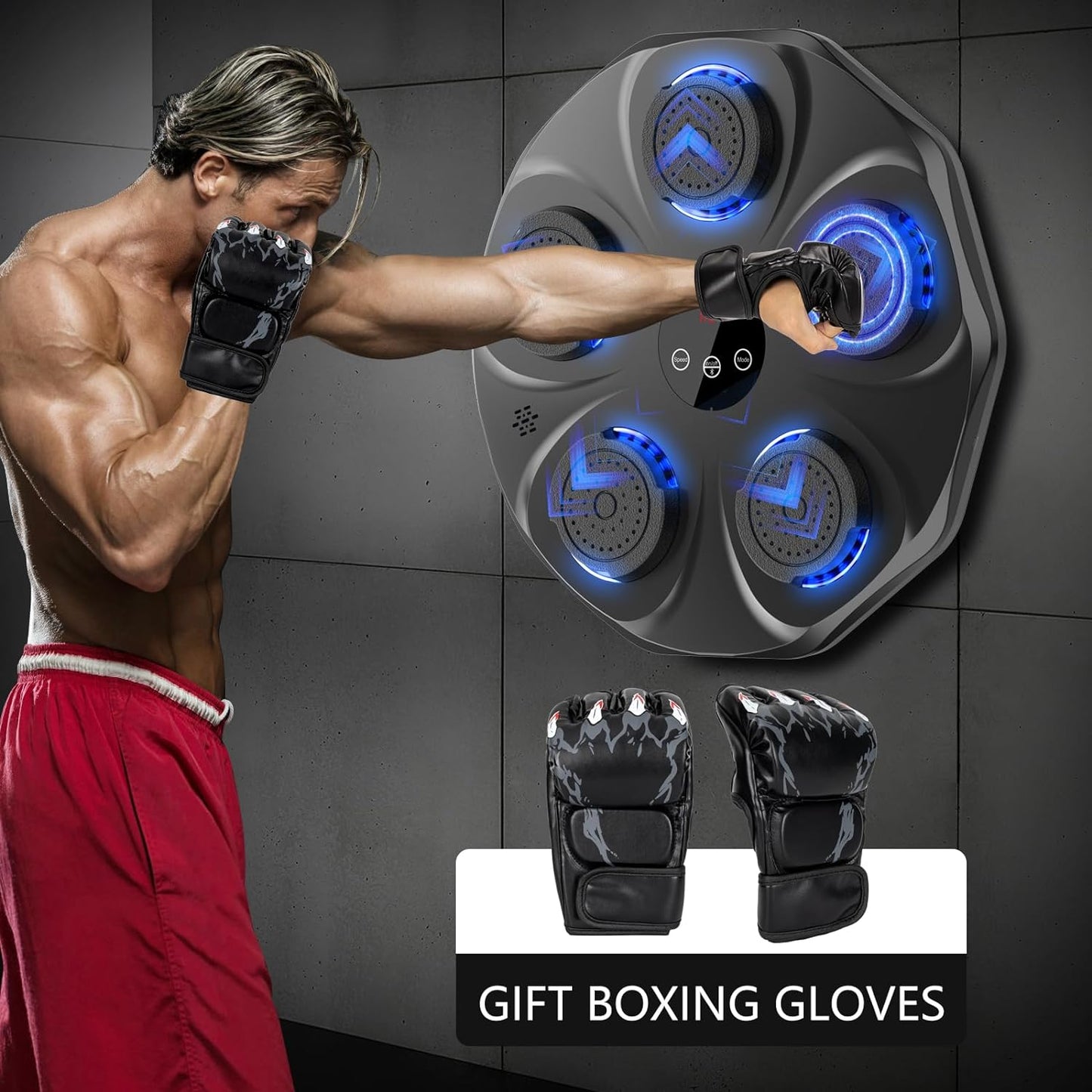 TGLLM Music Boxing Machine with Boxing Gloves, Wall Mounted Smart Bluetooth Music Boxing Trainer, Electronic Boxing Target Training Punching Equipment for Home,Indoor and Gym