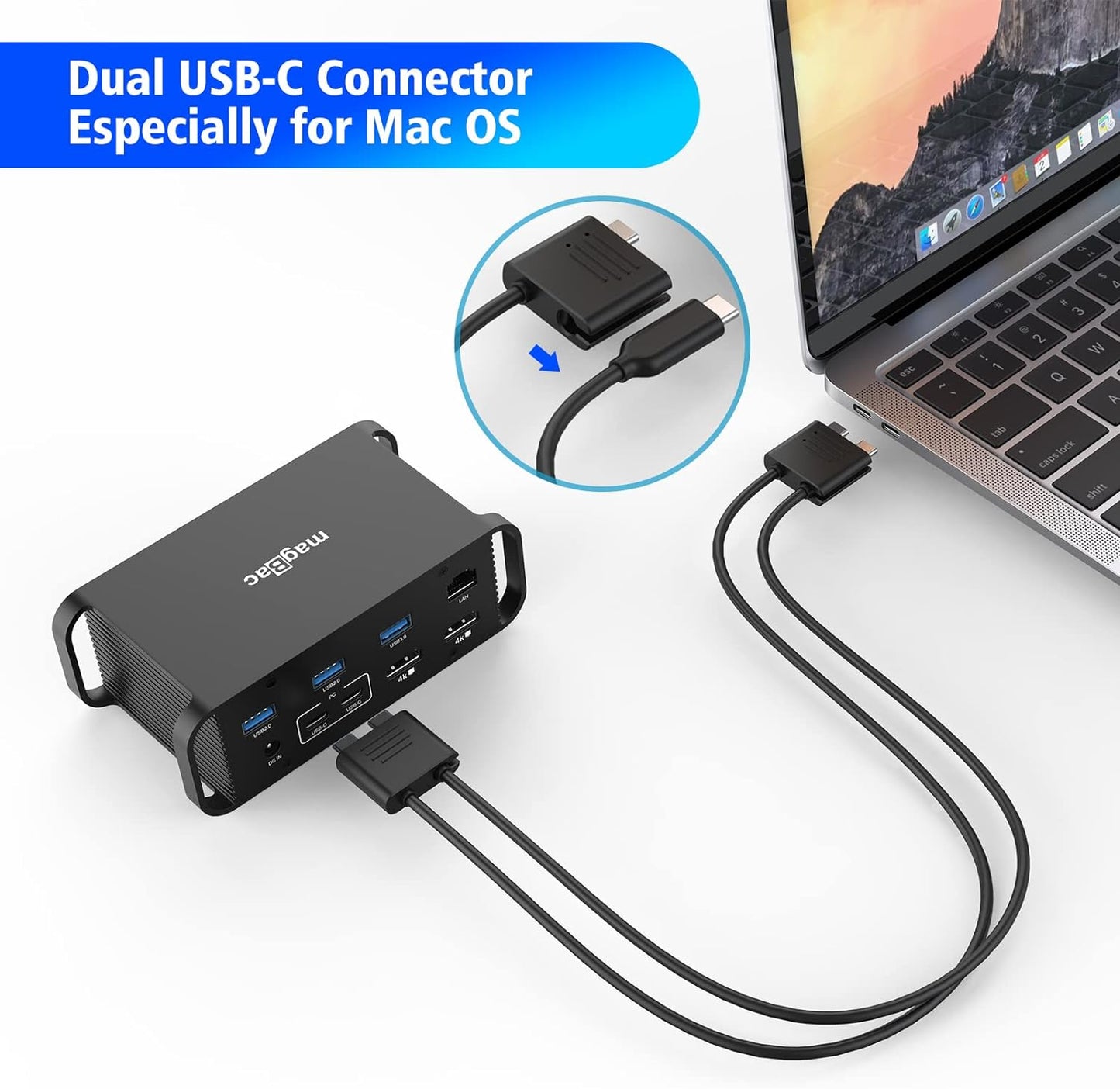 MacBook Laptop Docking Station Dual Monitor, 14 in 2 USB C Dock with 100W AC Power Adapter, Two 4K HDMI, 4 USB A, USB C PD 18W Charger, 3.5mm Audio, SD Slot for MacBook Pro/Air, with Ethernet