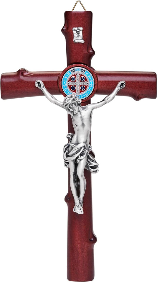 Mondo Cattolico Blessed St. Benedict Beech Wood Crucifix with enamel Medal
