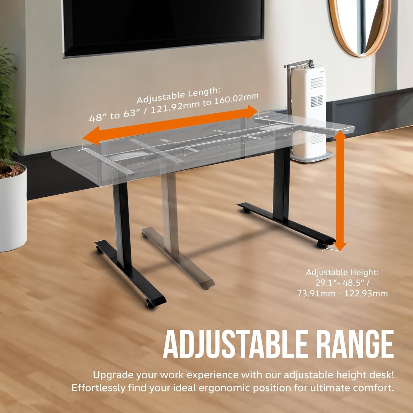 SuperHandy Standing Desk Frame Adjustable Height (Supports Table Tops 48''- 63" x 30'') USB-C & AC Outlets, 3 Memory Presets - Electric Sit-Stand Adjustable Height up to 49'' - Frame Only (63 x 30, Fra