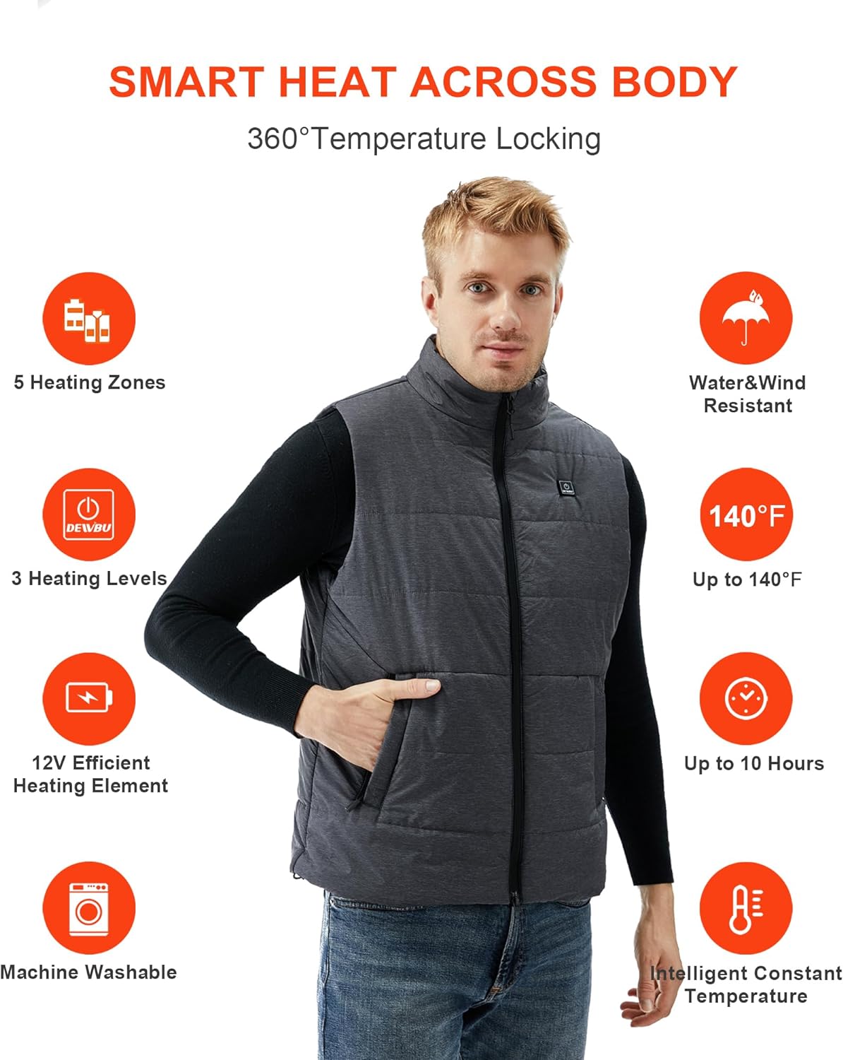 DEWBU Heated Vest for Men with 12V Battery Pack, Multiple Power Supply Methods Lightweight Heated Insulated Clothes (Large, Men's Grey)