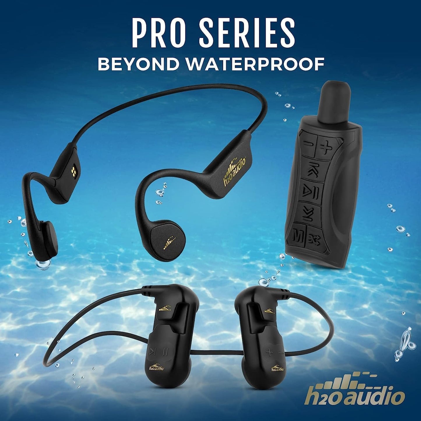 H2O Audio Stream 3 PRO and Surge S+ Earbuds - Underwater Streaming Music Waterproof MP3 Player for Swimming with Bluetooth and Short Cord Underwater Swimming Headphones with Superior Soun