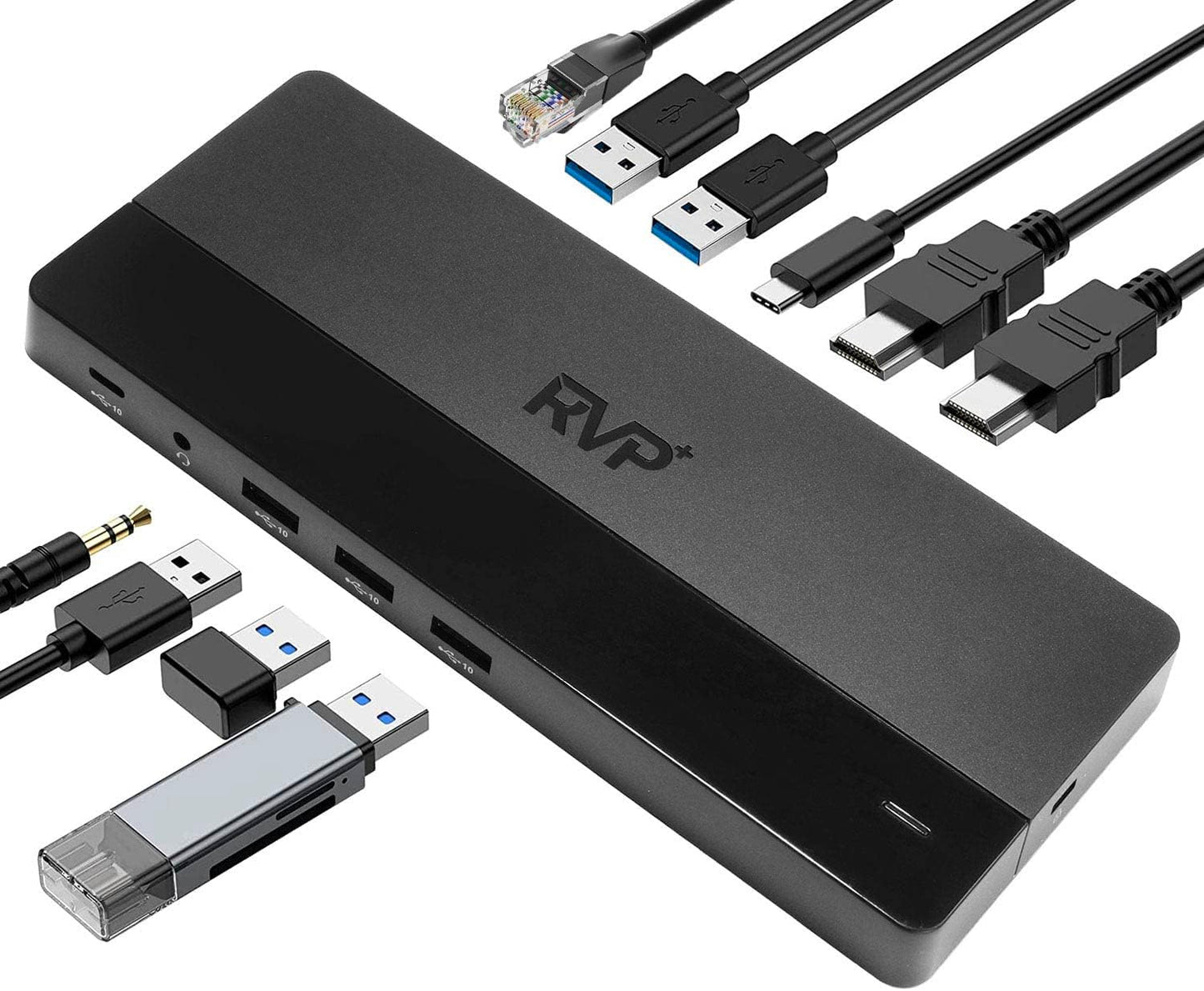 RVP+ Dual Monitor USB C Hub (USB C Dock) with Dual 4K DisplayPort, 2X USB 2.0, Ethernet, and 100W Charging - Thunderbolt 4 / USB4 / Thunderbolt 3 Port - (RVP-022818)