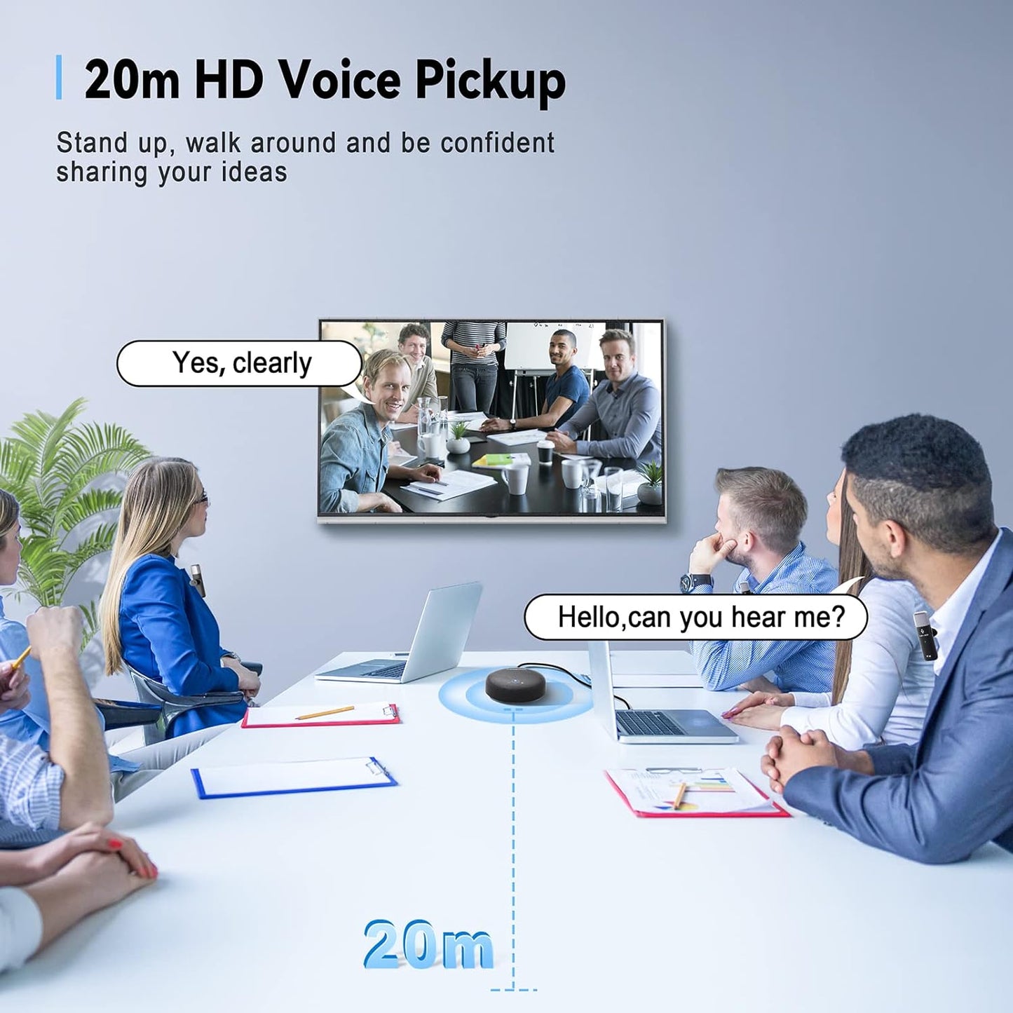 ZHUOSHENG Conference Speaker and Microphone, USB Speakerphone with 5 Lavalier Mics, Computer Speakers Great for Large Group Room Meeting, 65ft Wireless Distance, Conference Microphone for Ho