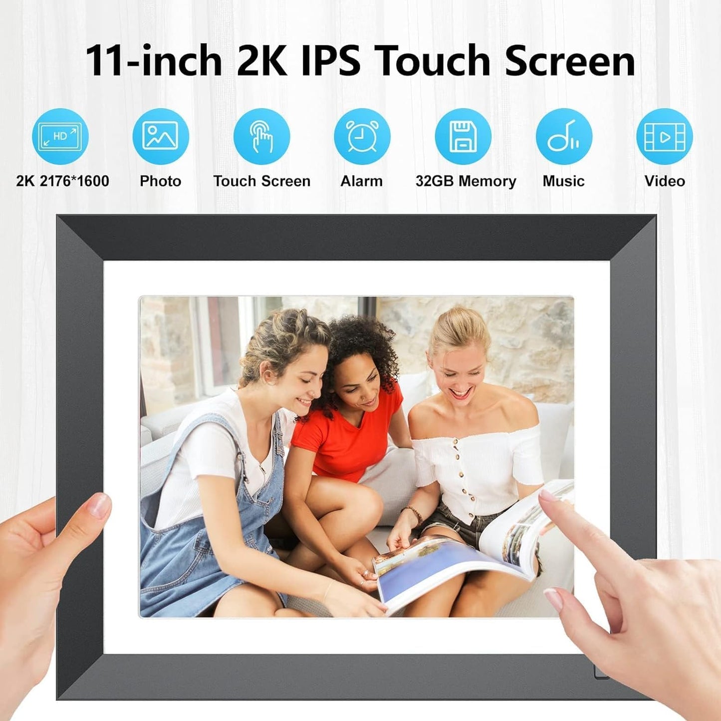 11-inch Smart Digital Photo Frame - FULLJA 32GB Dual-WiFi 2K Digital Picture Frame, Motion Sensor, Full Function, Simply Sharing Photos and Videos via App/Email, Unlimited Cloud Storage