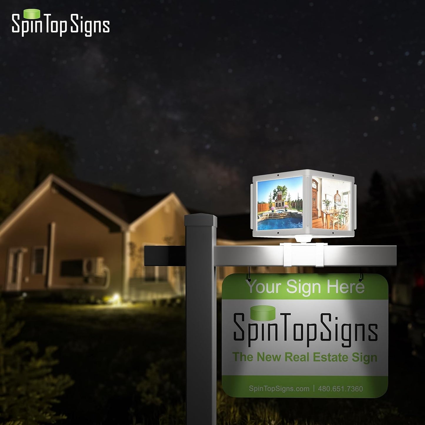 SpinTopSign Square Spinning Real Estate Sign, Holds Pictures, Ideal for Open House Signs for Real Estate, Retail Stores Great for Real Estate Agents and Business Owners