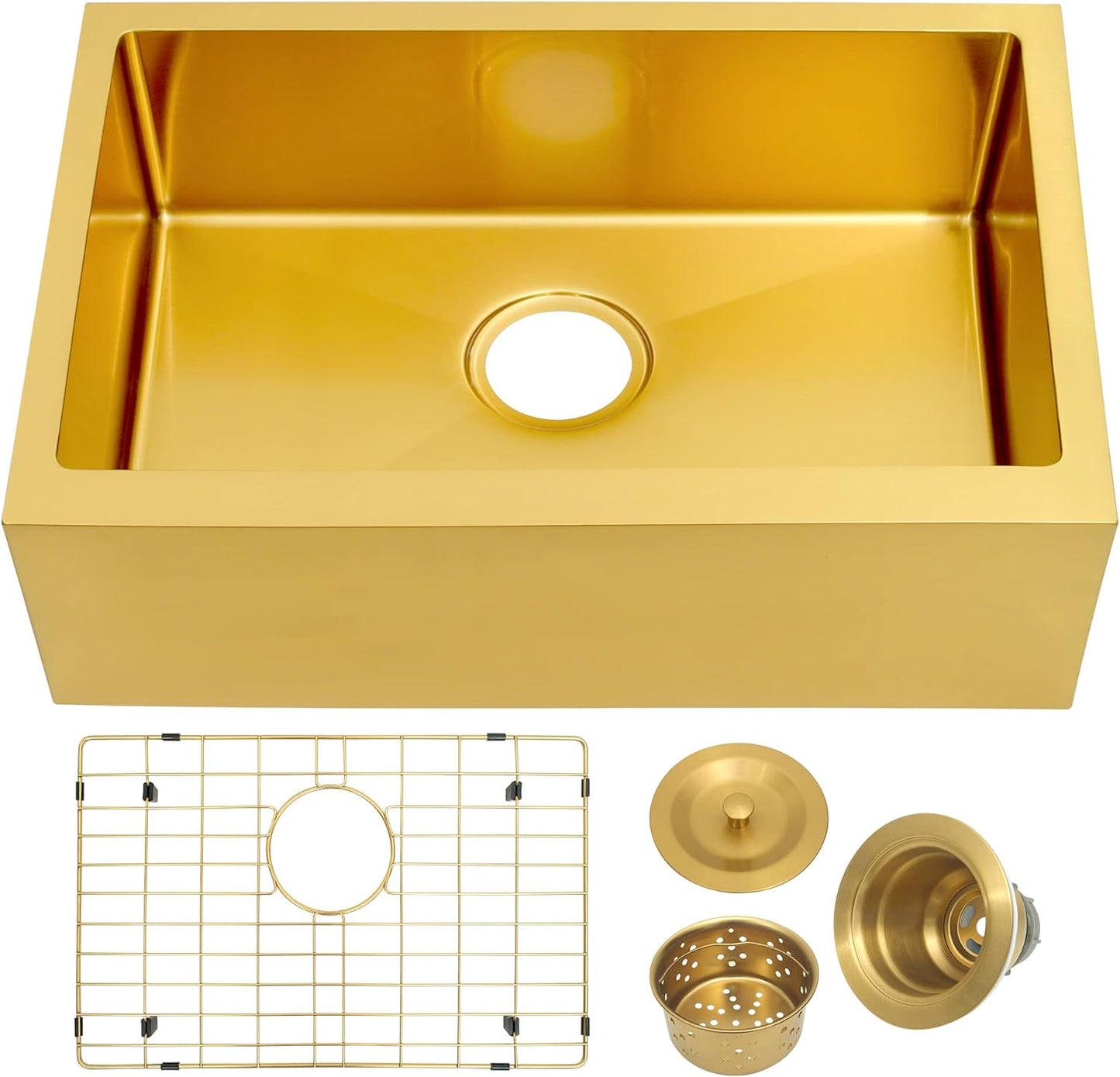 MILOSEN Undermount Gold RV Kitchen Sink, Stainless Steel Farmhouse Apronfront Kitchen Sink, Small Single bowl Apron Sink, 2316 inch Kitchen RV Sink, 7 inch Depth Kitchen RV Sinks (Gold, Farmhouse)