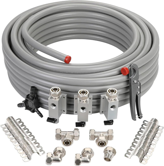 3/4 Inch Compressed Air Piping System, 120FT HDPE Pipe, Air Compressor Fittings and Accessories, Wall Outlet Blocks, Air Line Tubing Kit for Garage Shop