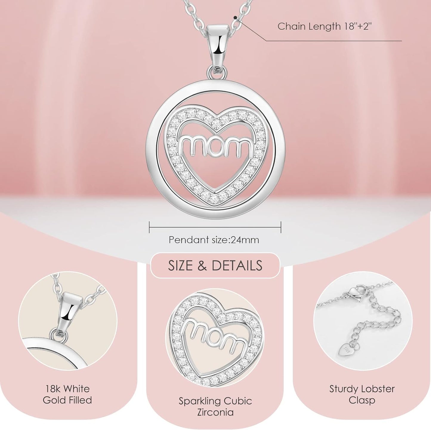 PAITAIN Circle Heart Mom Necklace, Birthday Gifts Mothers Day Gifts for Mom, 925 Sterling Silver Heart Necklace for Women Mom Grandma Wife Daughter Girlfriend on Valentine's Day Anniversary Thanksg