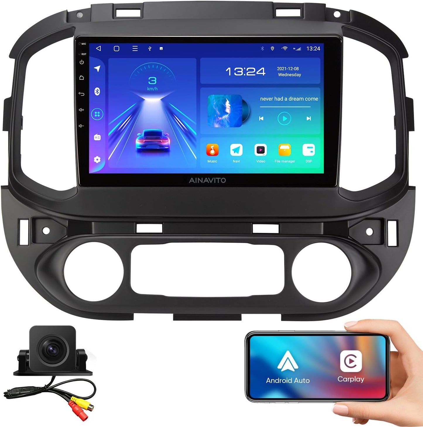 9 Inch (2G+32G) 5G WiFi 8 Core 48EQ Airplay Android 12 Car Stereo Radio for Chevy Colorado GMC Canyon 2015-2018 Carplay Android Auto Support Mirroring Backup 1080P SWC