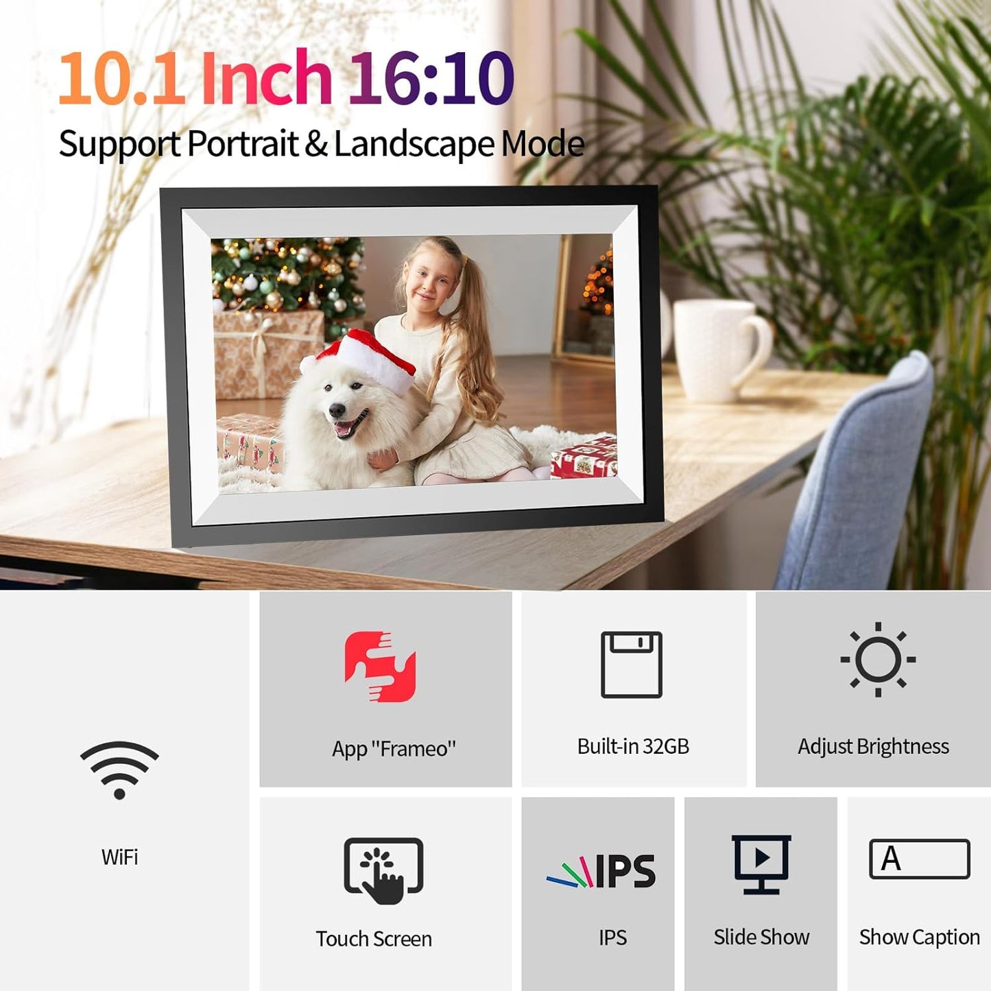 10.1 inch WiFi Digital Picture Frame, 32GB Smart Digital Photo Frame with WiFi Share Photo Video via Frameo App (10.1" Black)