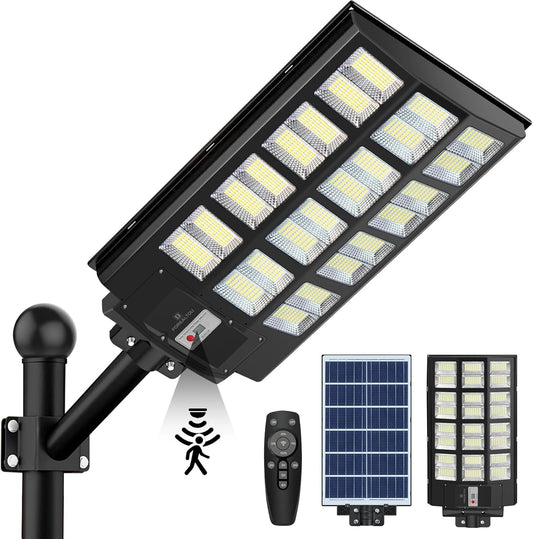 1600W Solar Street Lights Outdoor 8000K LED Solar Security Flood Lights Motion Sensor, 200000LM Dusk to Dawn IP67 Waterproof Solar Powered Outdoor Lights Lamp