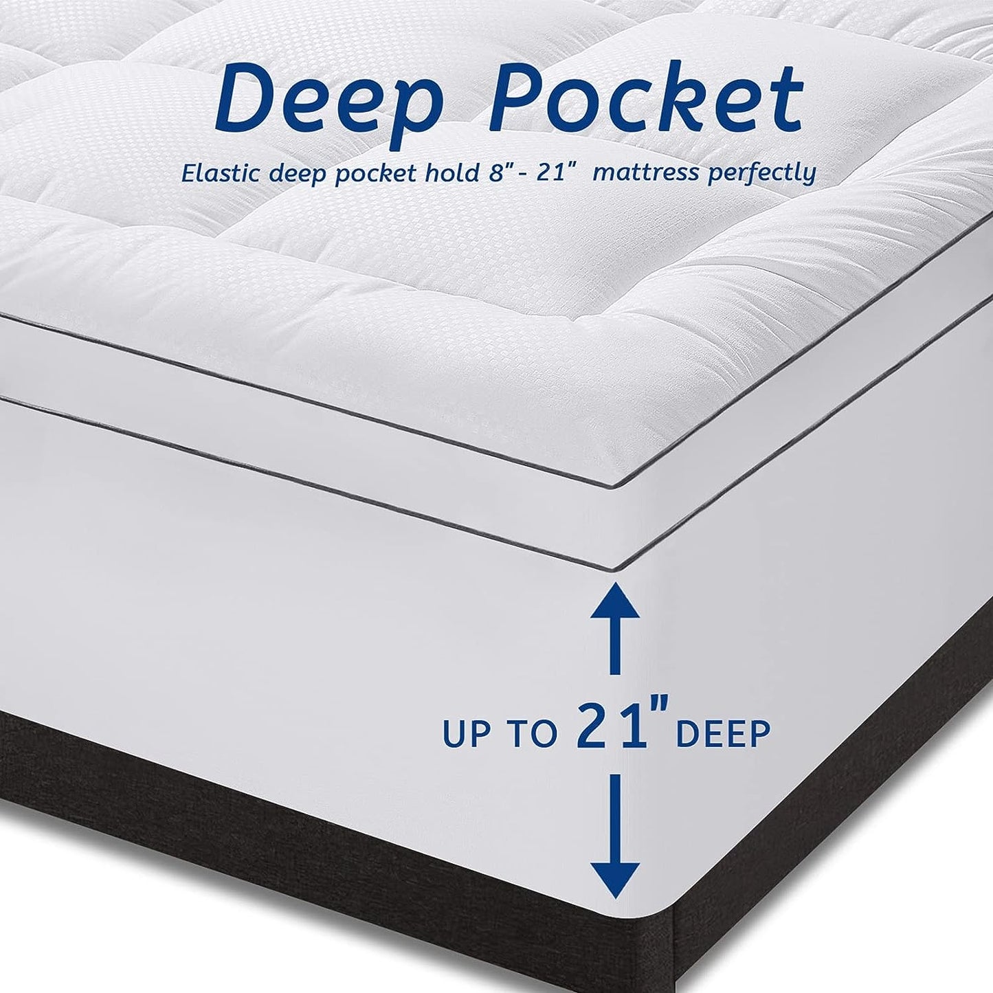 Full Size Mattress Topper for Back Pain, Cooling Extra Thick Mattress Pad Cover with 8-21 inch Deep Pocket, Plush Pillow Top Mattress Topper Overfilled with Down Alternative, Full Size, White (Full, White)