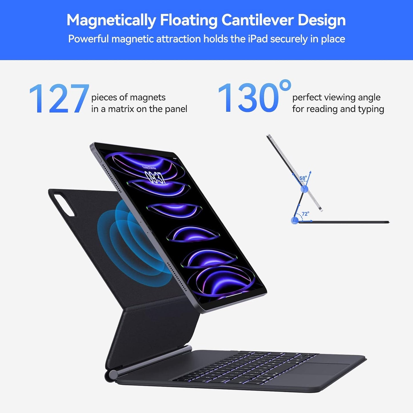 iPad Pro 12.9 Keyboard Case: Magnetic Floating Magic-Style Bluetooth Keyboard Case with Smart Trackpad, Wireless Backlit Rechargeable Keyboard for iPad Pro 12.9-inch (6th, 5th, 4th and 3rd Gen) (