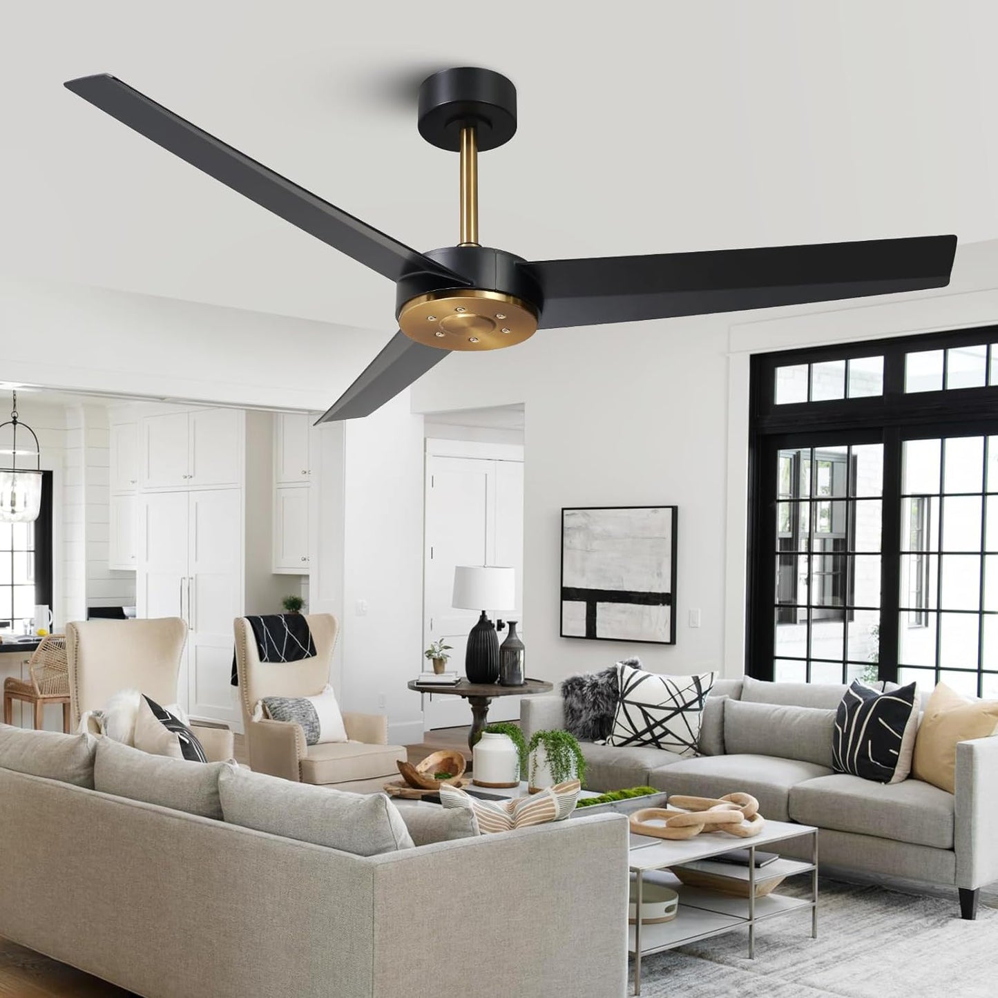 LEEAGLEGRY 52 Inch Ceiling Fan No Light, Black Ceiling Fan Without Light, Modern Gold Brass Copper Fans with Remote DC Motor Reversible for Bedroom Living Room Kitchen Outdoor Patio P