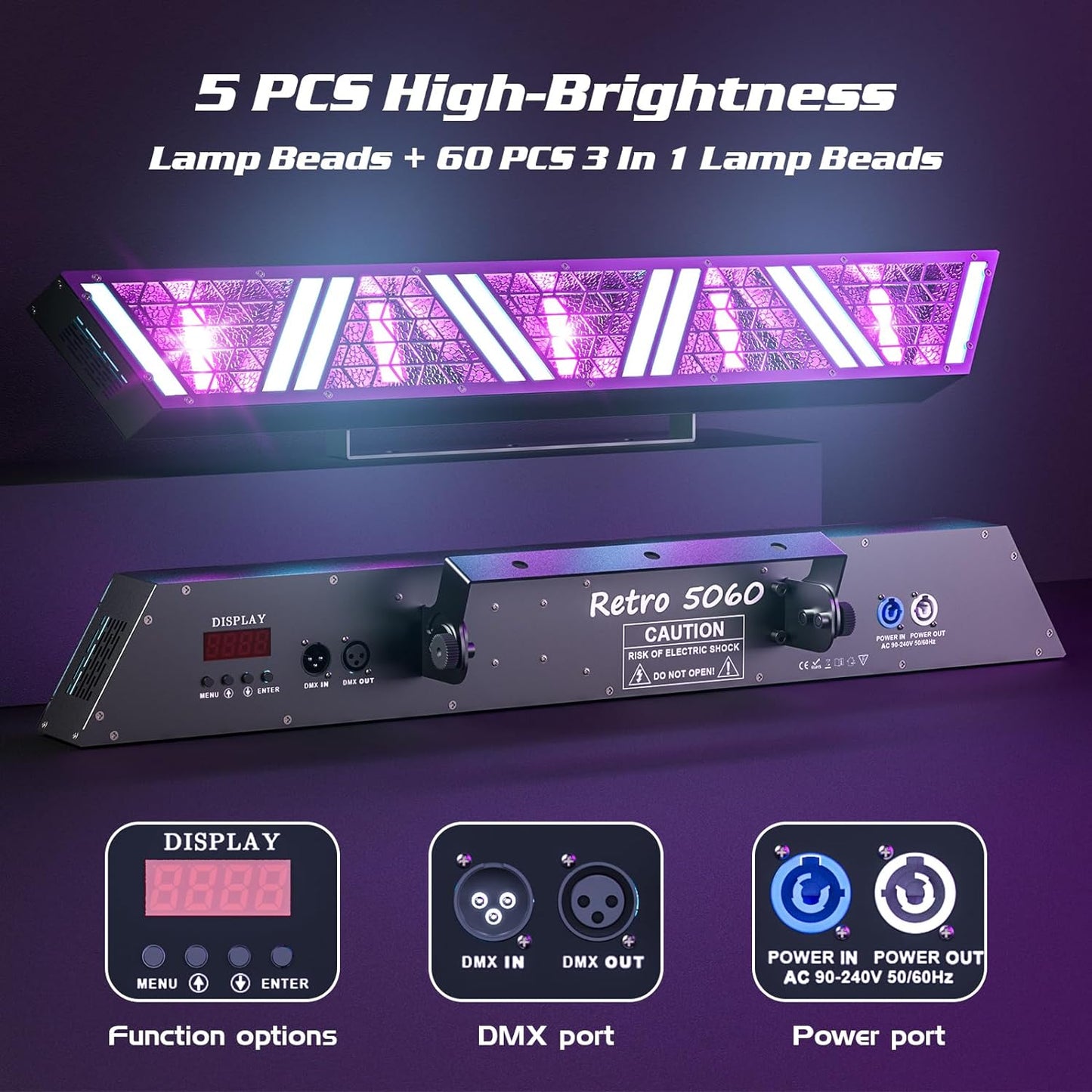 FODEXAZY 150W Led Stage Wash Light Bar, 5 PCS high-brightness lamp beads + 3 in 1 Led lamp beads Par Lights,Sound Activated with 12/42 Channels DMX DJ Lights for Event Christmas Party Dan