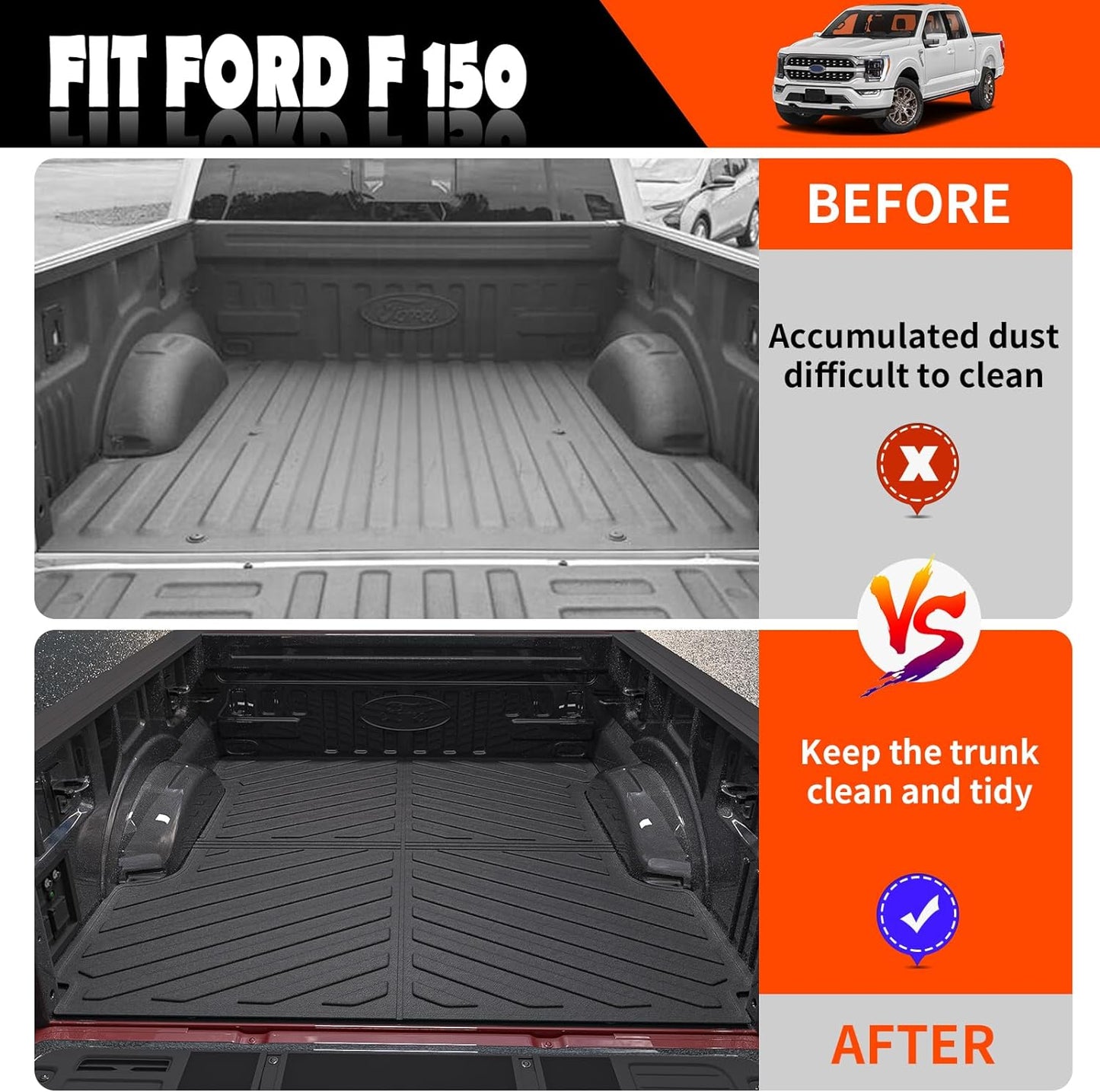 powoq Fit 2015-2023 Ford F150 Truck Bed Mat 5.5 FT Truck Bed Liner TPE Truck Bed Liner mat All Season Protection for 2015 2016 2017 2018 2019 2020 2021 2022 2023 Ford F150 Accessories