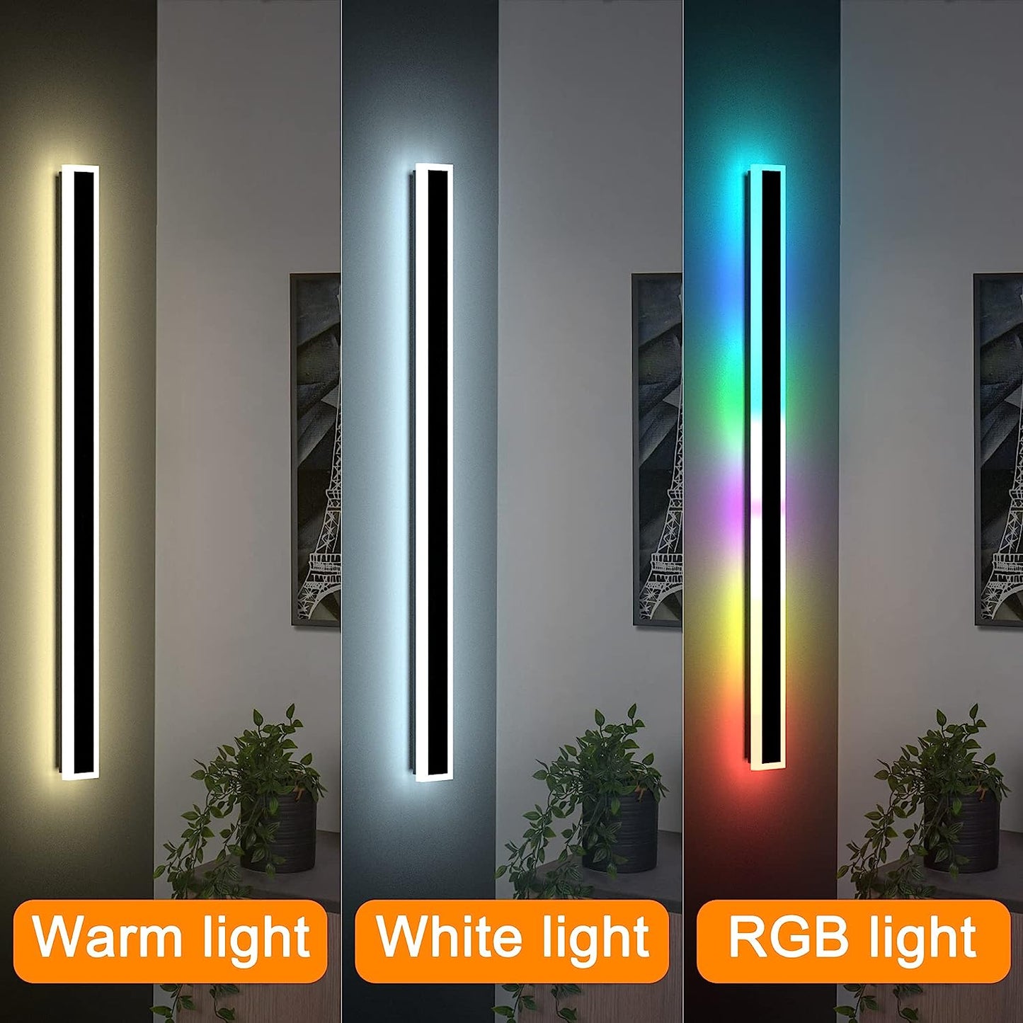 2 Pack 40inch Outdoor Wall Lights, Modern Long LED Wall Sconce, 32w Waterproof Ip65 Warm/RGB 110v Outdoor Garage Lights Wall Mount Frosted White Acrylic Exterior Light Fixture for Patio (40in)