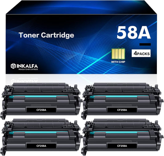 inkalfa 58A CF258A Toner Cartridge Black: 4 Pack (with Chip, High Yield) Replacement for HP CF258A 58A 58X CF258X MFP M428fdw M428fdn M428dw M404 M428 Pro M404n M404dn M404dw Printer