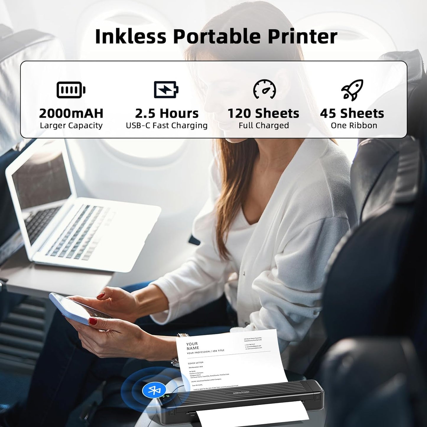 Zoolion P831 Portable Printers Wireless for Travel, Supports 8.5"x11" US Letter/A4/B5/A5, Compatible with iOS, Android &a