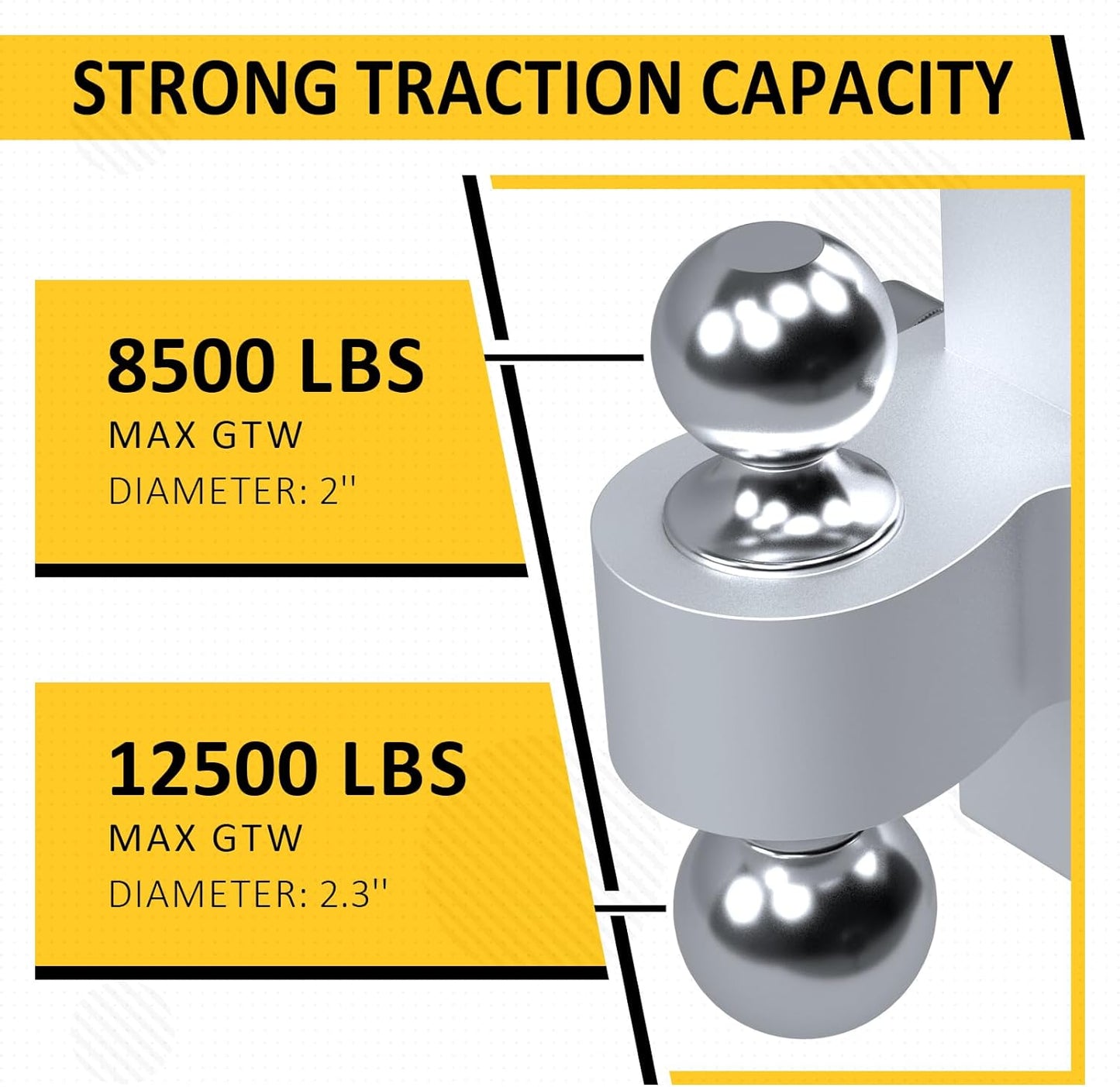 PENSUN Adjustable Trailer Hitch - 6" Drop/Rise Aluminum Drop Hitch with 2'' & 2-5/16'' Solid Dual Balls Mount Fit for 2" Receiver 12500 lbs Heavy Duty Tow Hitch with Double Anti-Theft Pins Locks